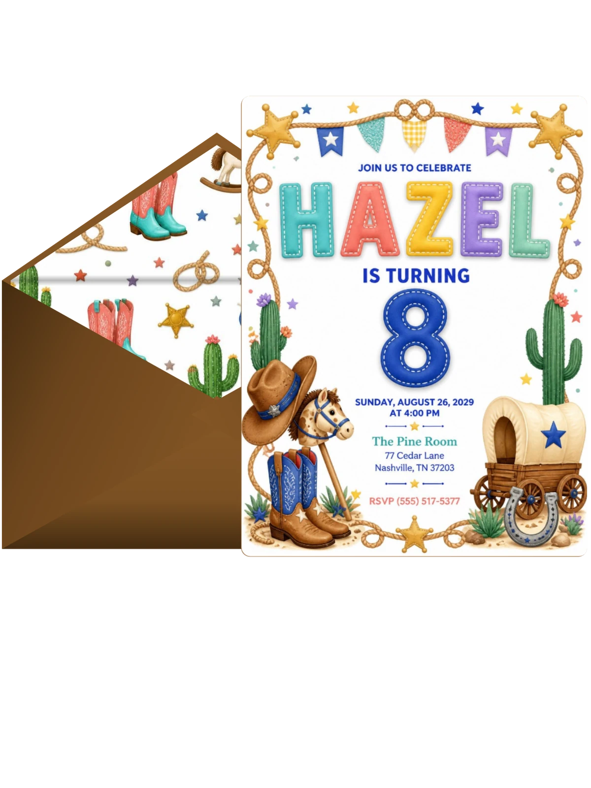 Stitched Cowboy 8th Birthday Invitation