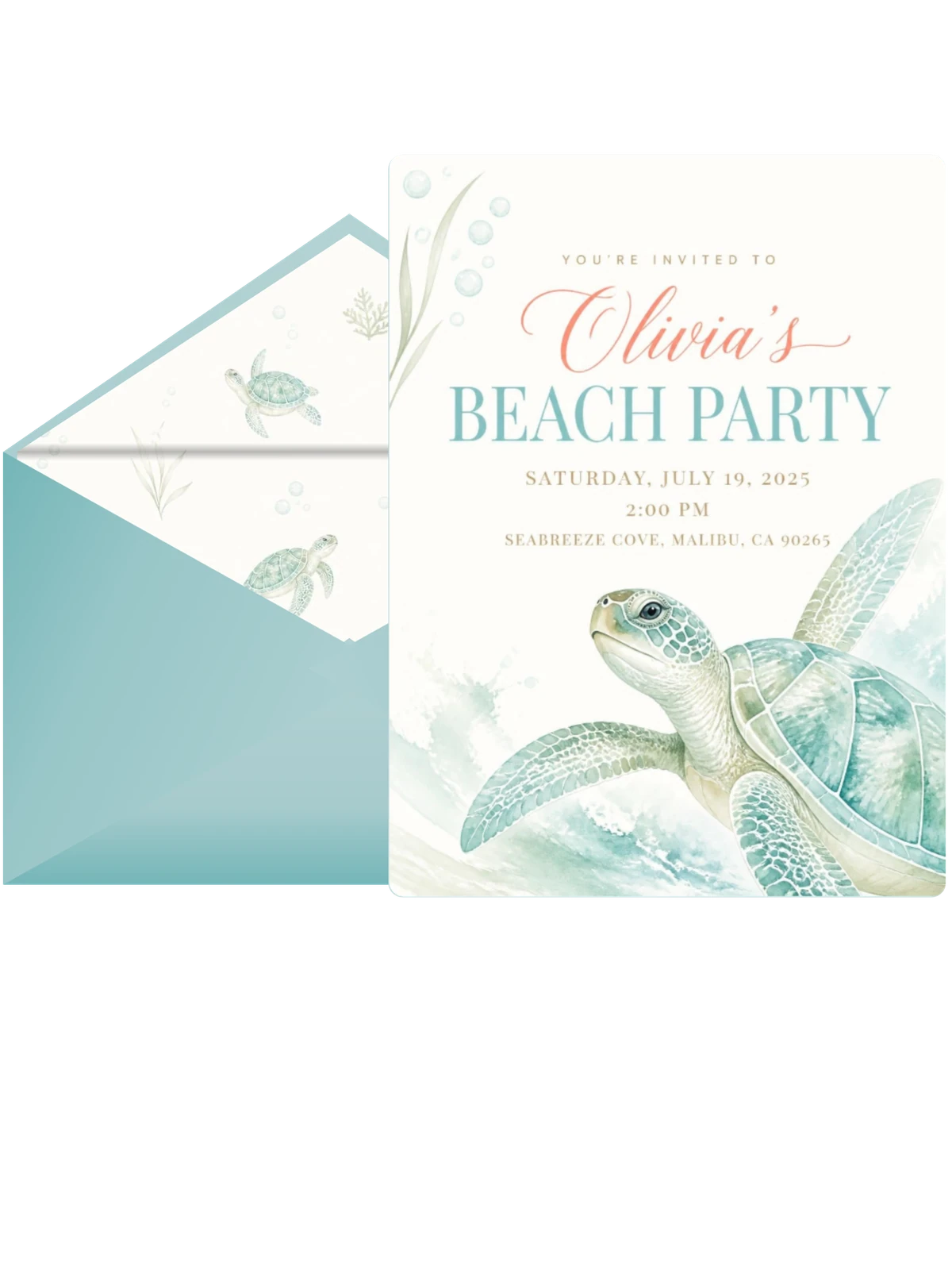 Watercolor Sea Turtle Beach Party