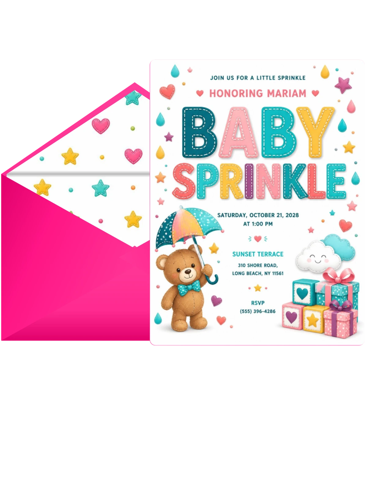 Teddy Bear Umbrella Baby Sprinkle Invitation