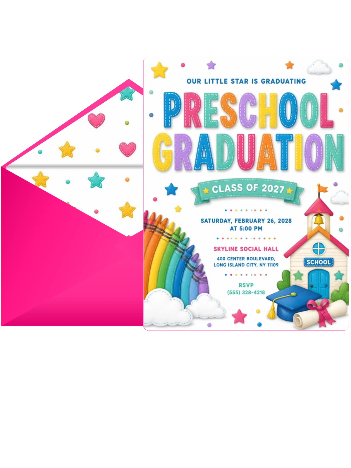 Rainbow Crayons Preschool Graduation Invitation