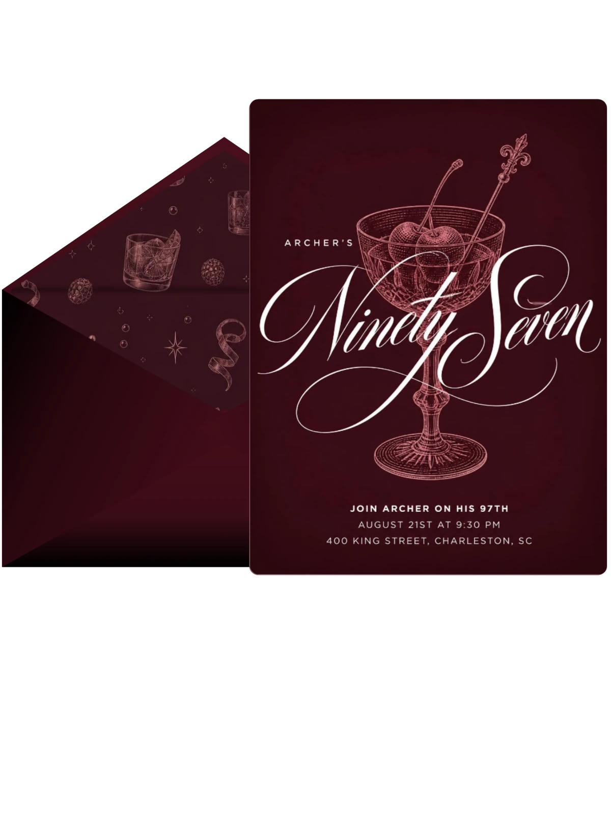 Burgundy Cocktail 97th Birthday Invitation