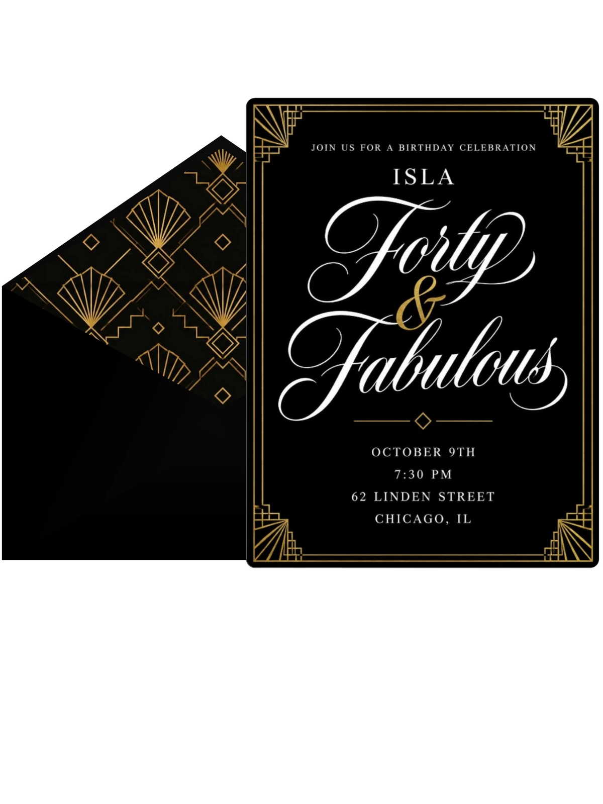 Art Deco Fan 40th Birthday Invitation