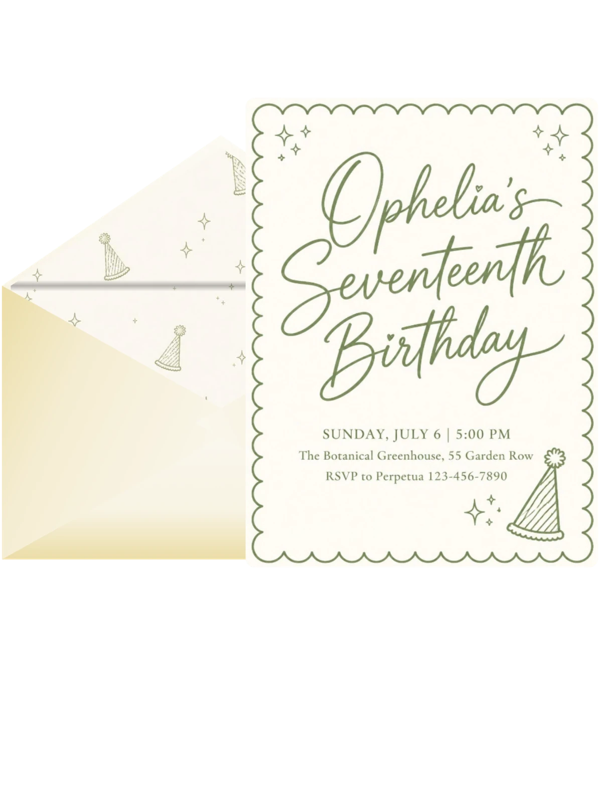 Sage Green Scalloped 17th Birthday Invitation