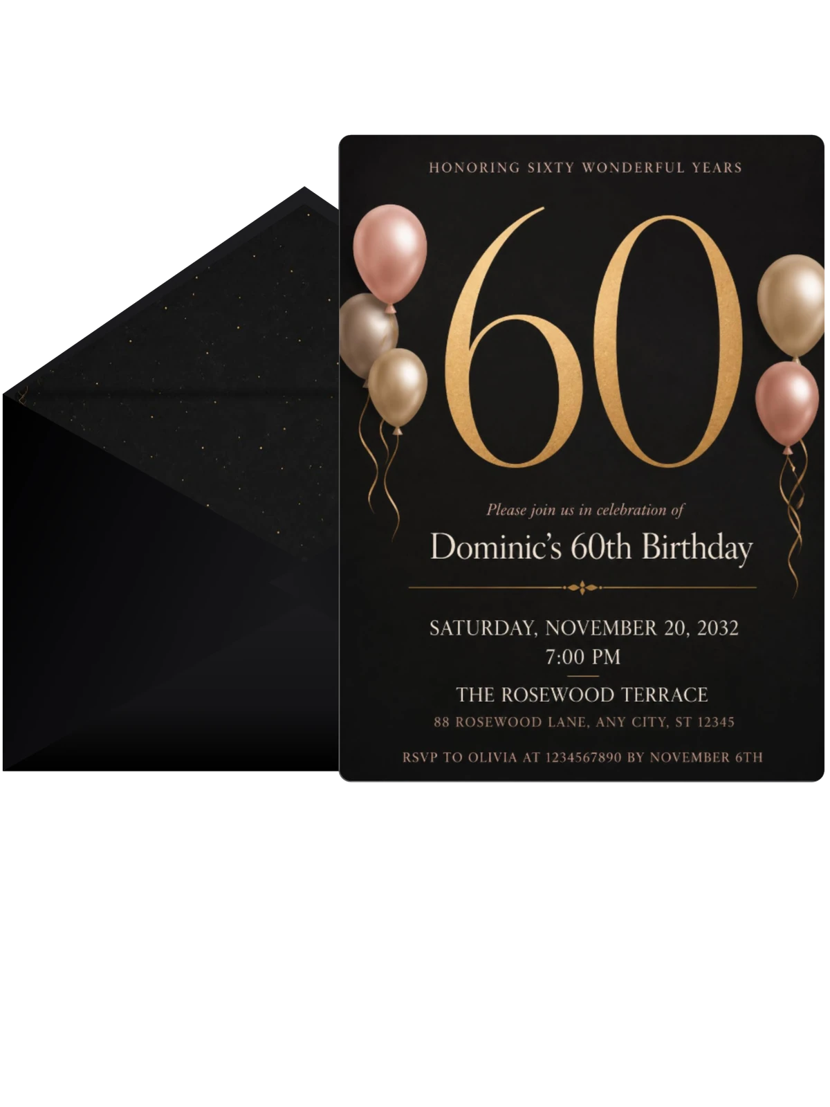 Charcoal and Blush 60th Birthday Invitation