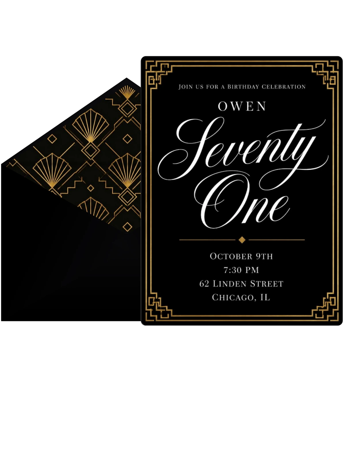 Art Deco 71st Birthday Invitation