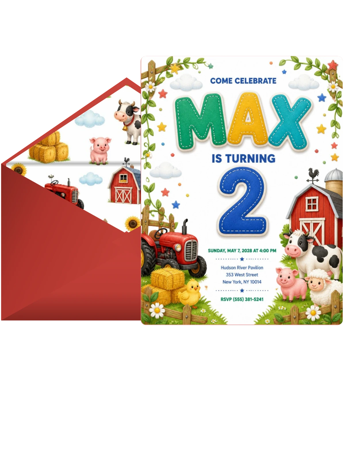 Stitched Farm 2nd Birthday Invitation