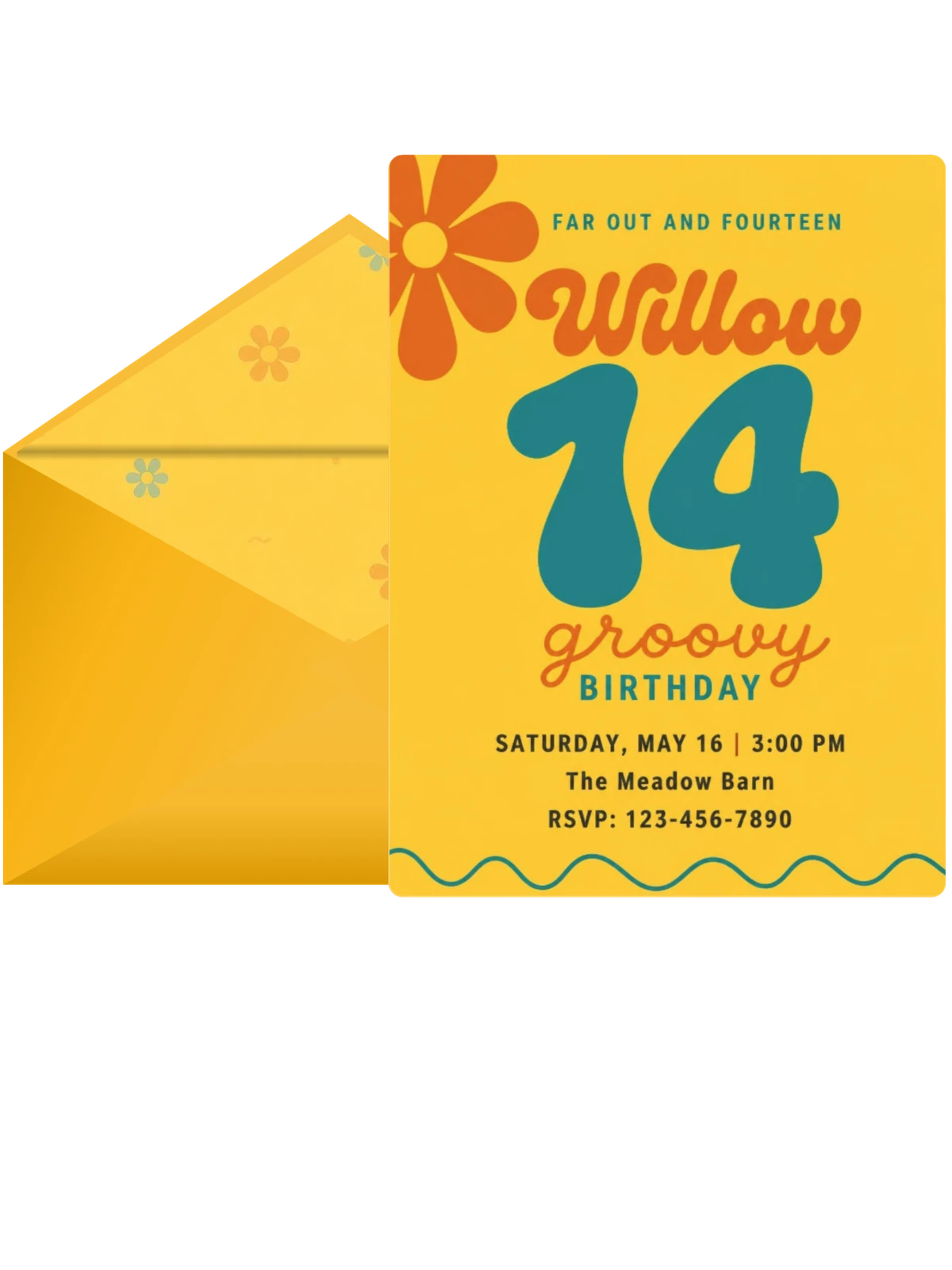 Retro Daisy 14th Birthday Invitation