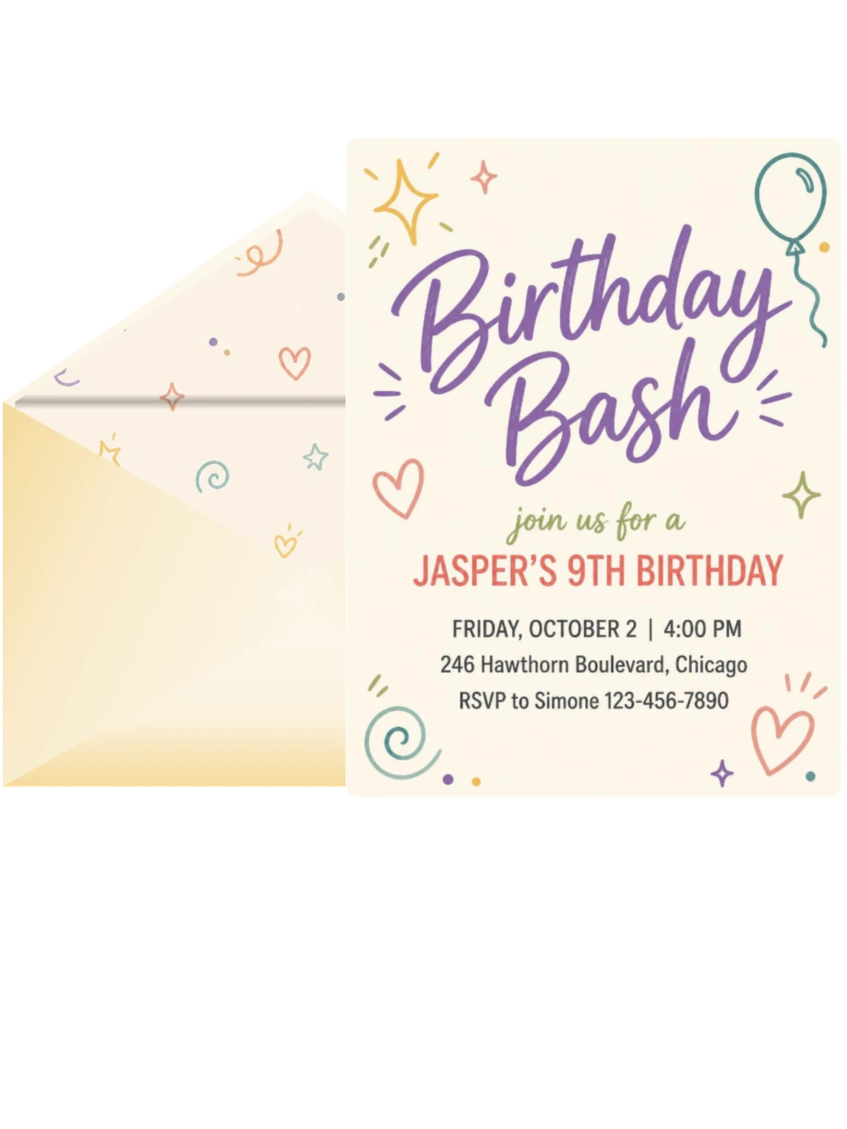 Colorful Doodle Motif 9th Birthday