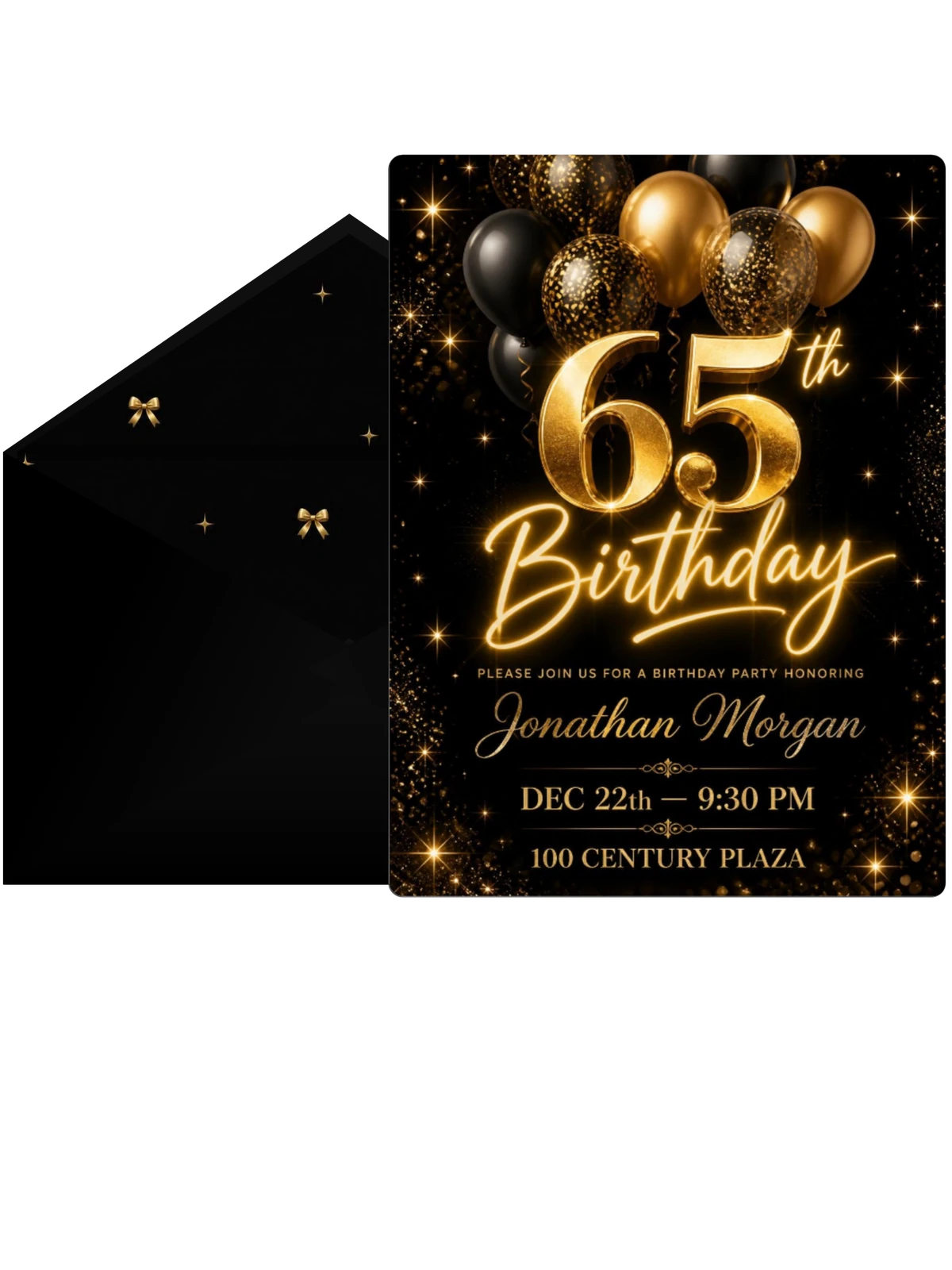 Black and Gold Balloon 65th Birthday