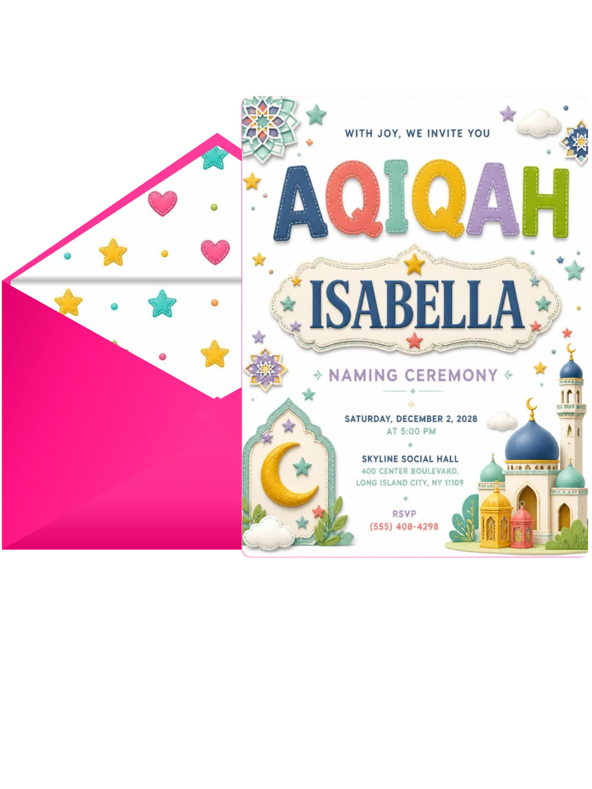 Mosque Lanterns Aqiqah Invitation