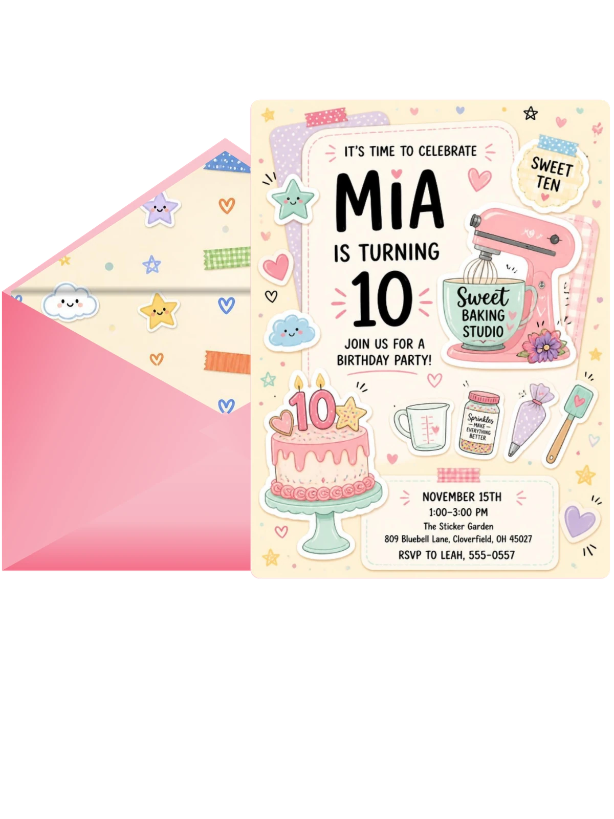 Stand Mixer Pastel 10th Birthday Invitation
