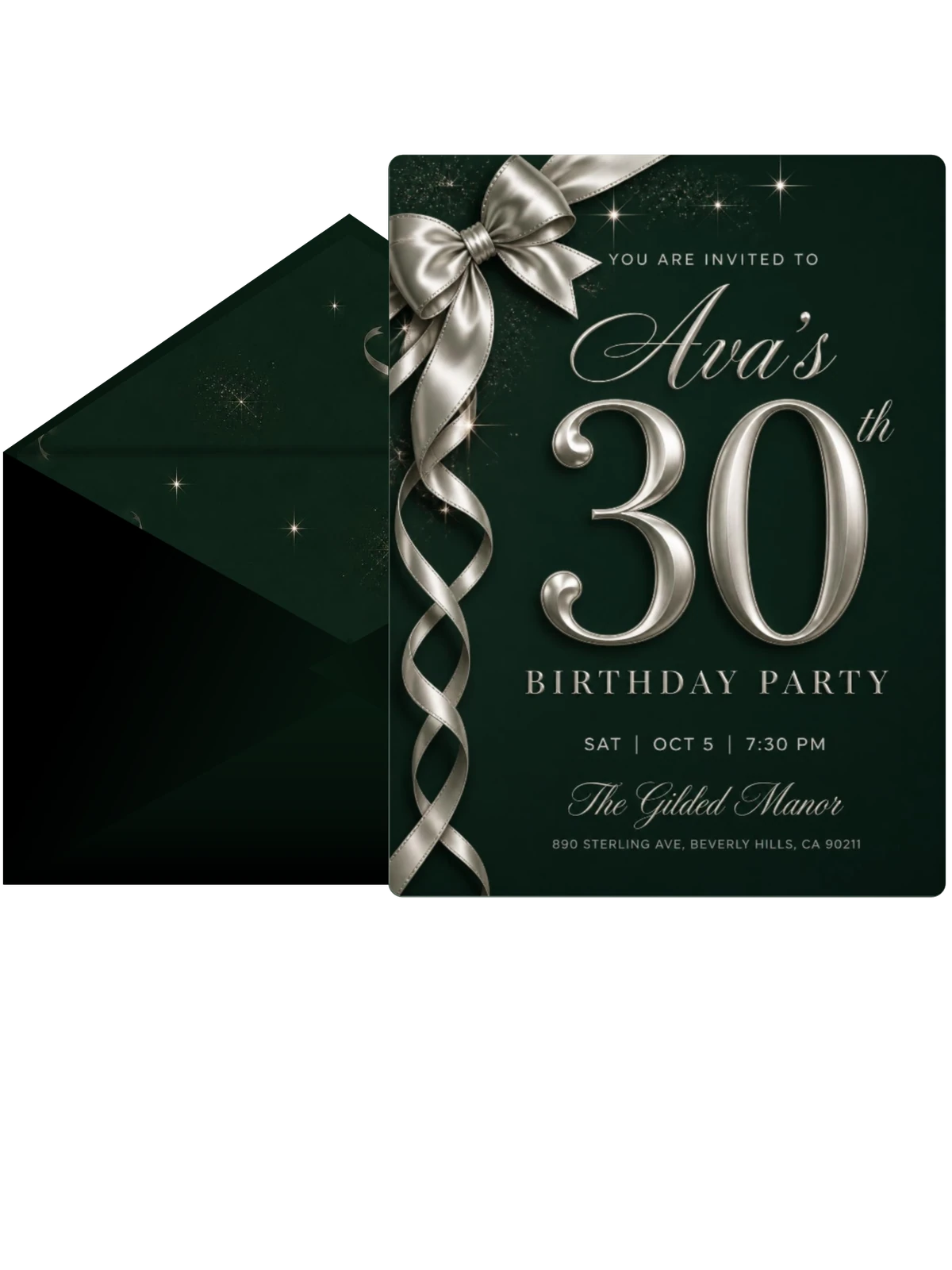Silver Ribbon Forest Green 30th Birthday