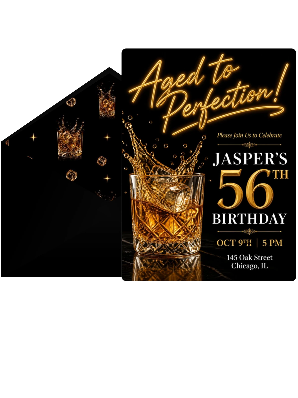 Whiskey Tumbler 56th Birthday Invitation