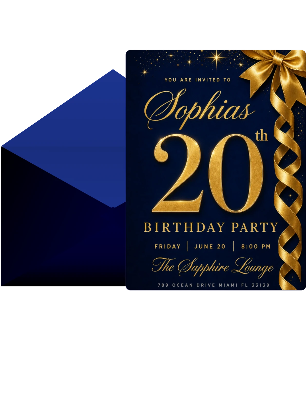 Navy and Gold Ribbon 20th Birthday