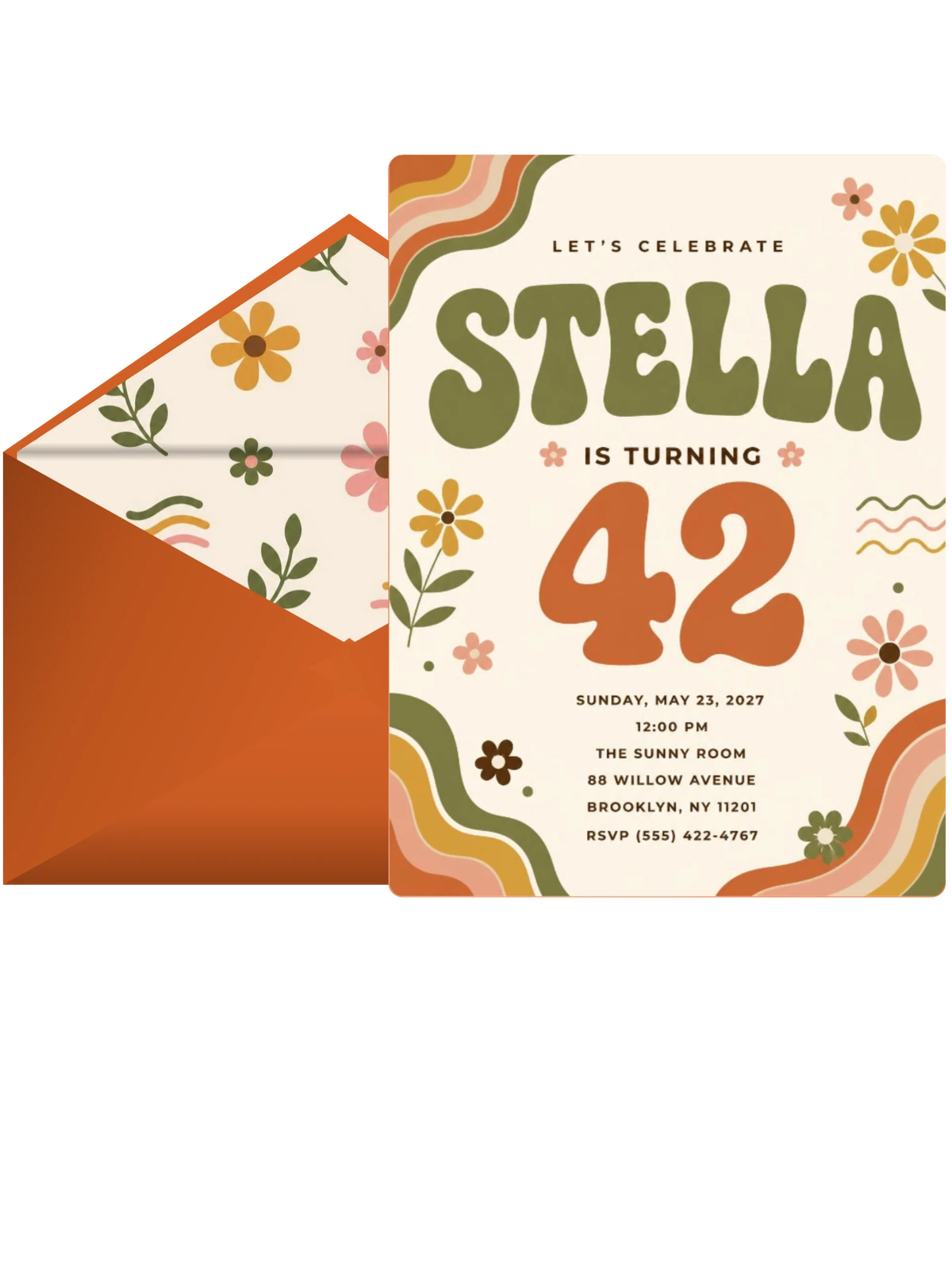 Groovy Retro 42nd Birthday Invitation