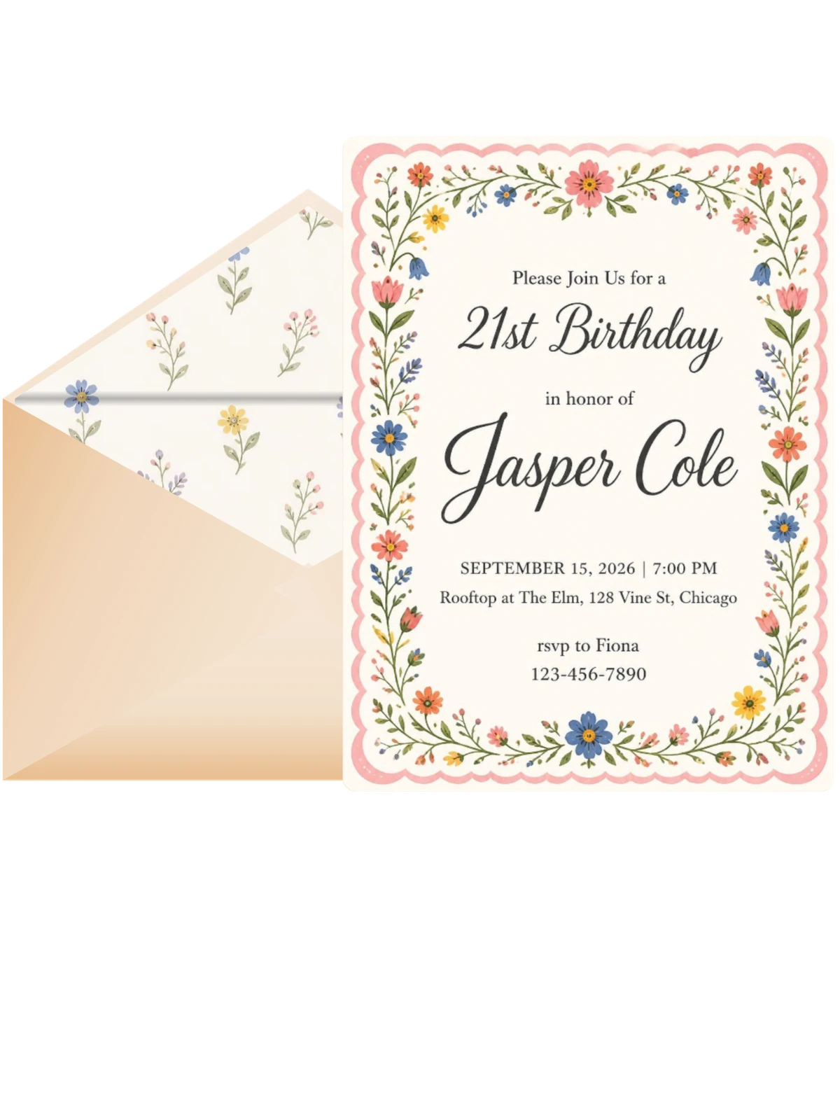 Cream Wildflower Folk-Art 21st Birthday