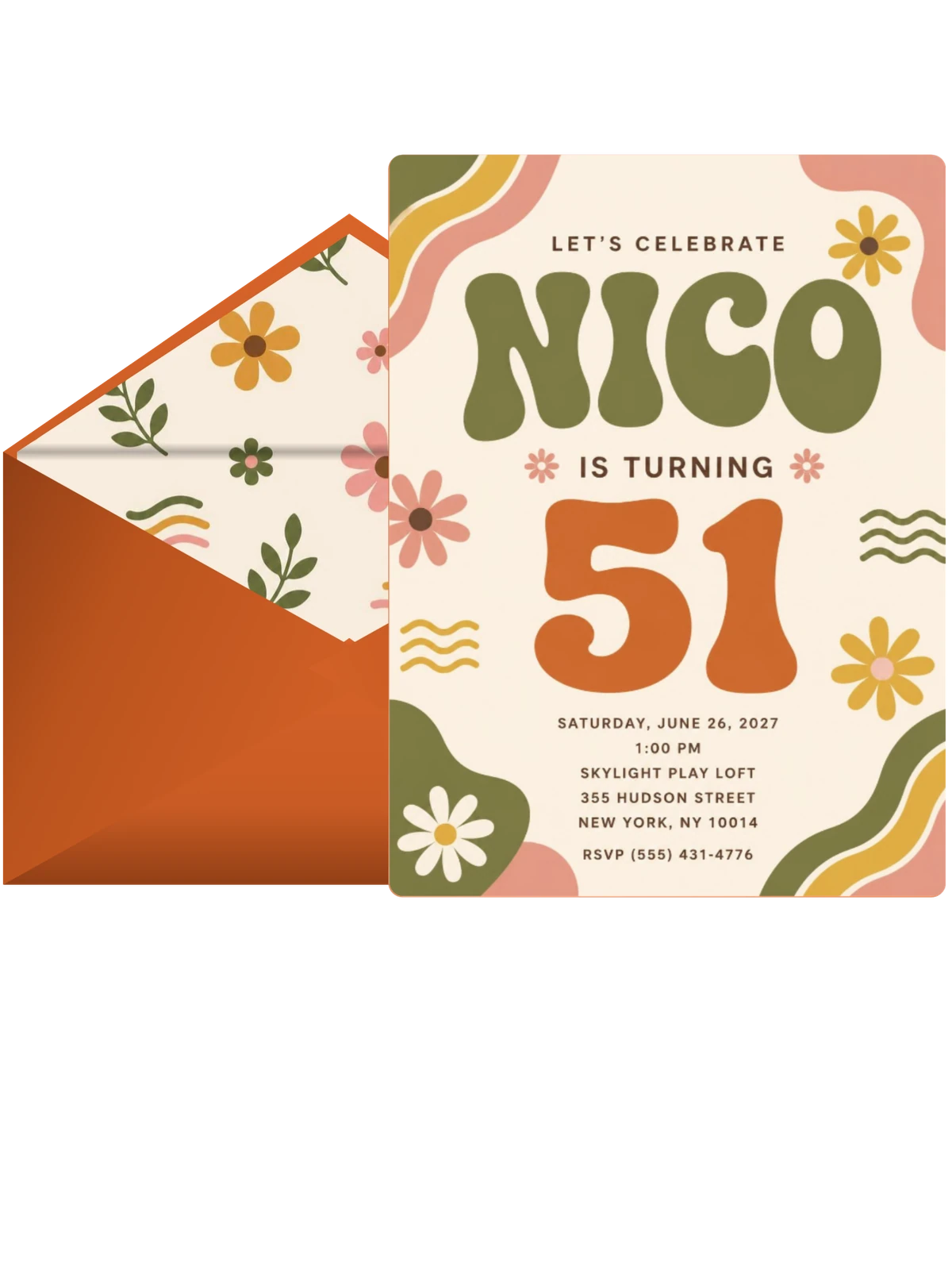 Groovy Retro 51st Birthday Invitation