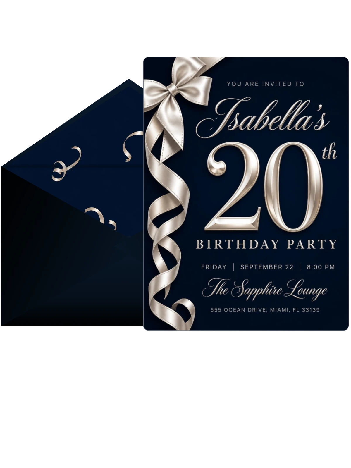 Navy Cream Ribbon 20th Birthday