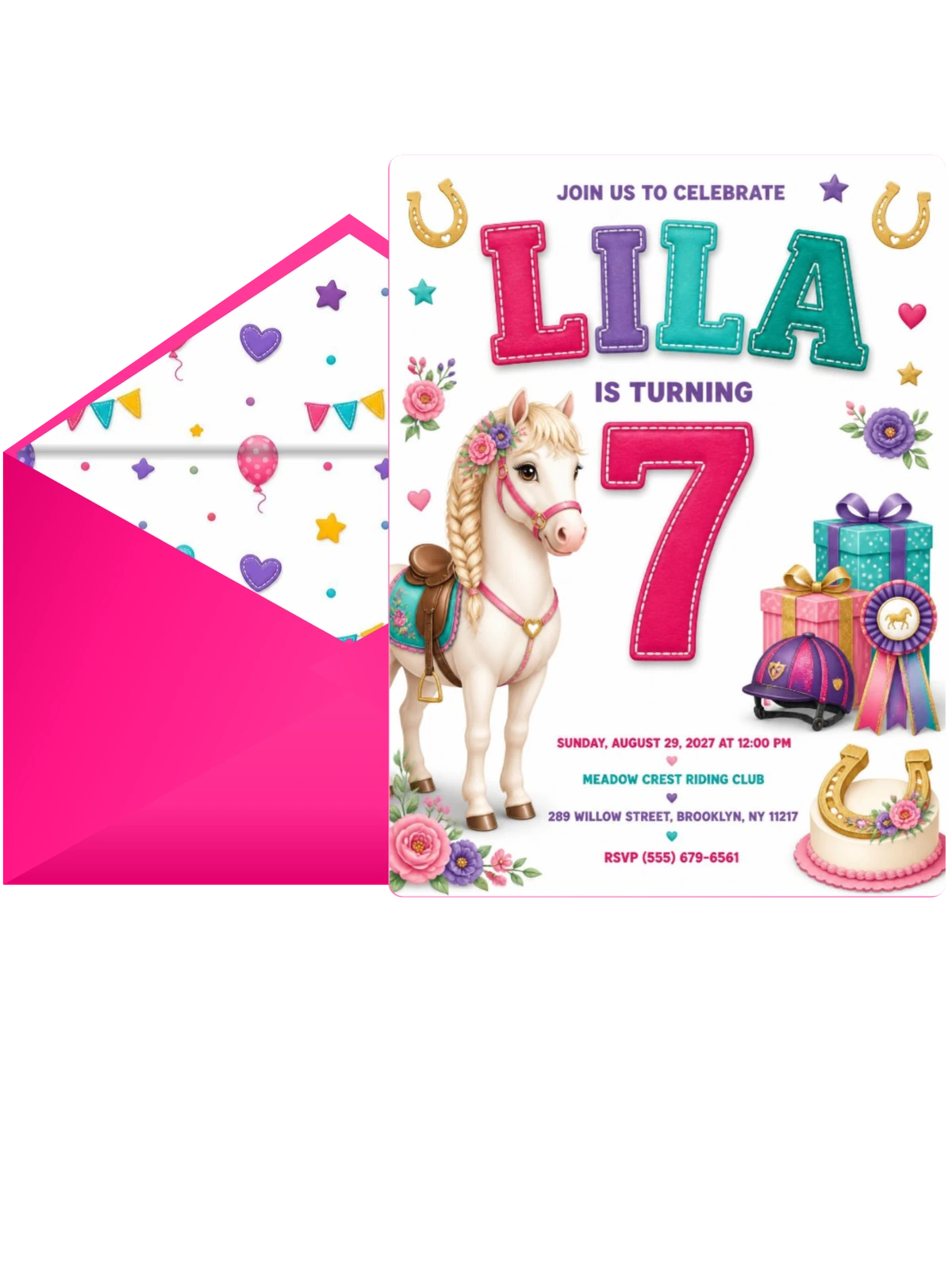 Horse 7th Birthday Invitation