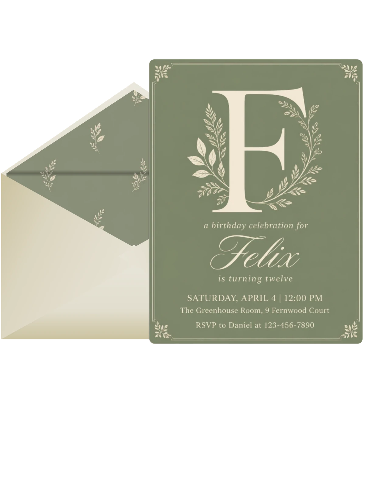 Sage Green Monogram Botanical 12th Birthday