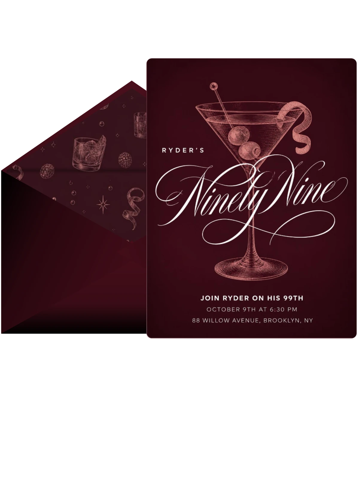 Burgundy Cocktail 99th Birthday Invitation
