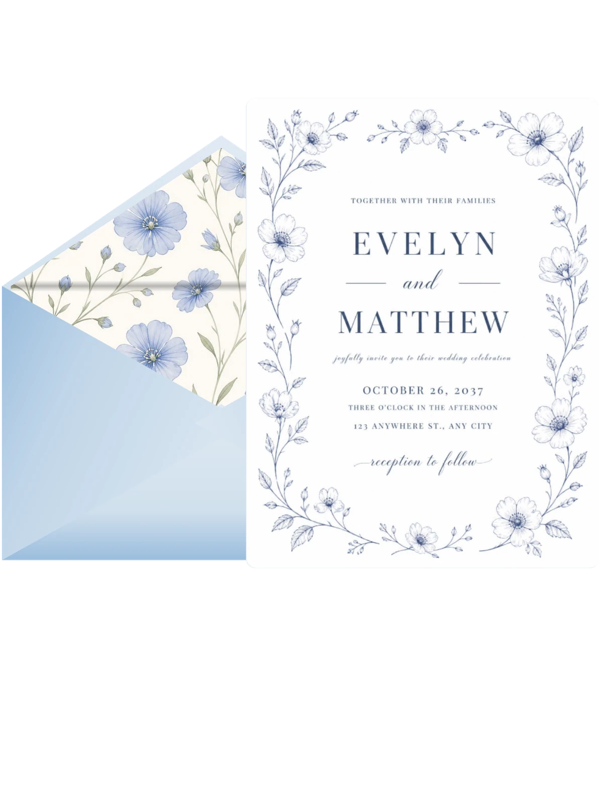 Ethereal Blue Botanical Wedding Invitation