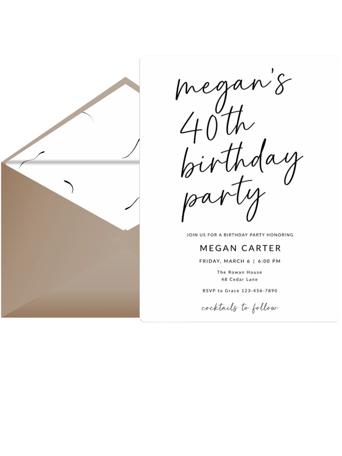 Minimalist Black and White 40th Birthday Invitation