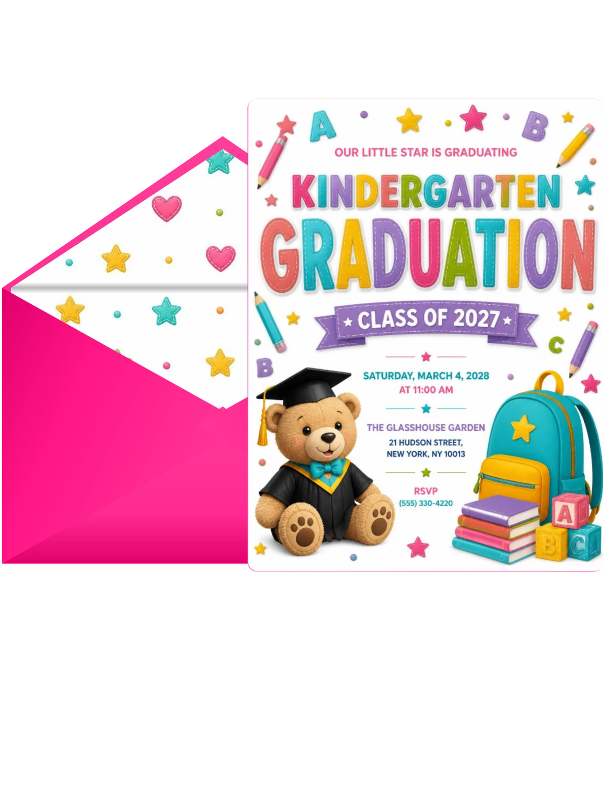 Teddy Bear Kindergarten Graduation Invitation