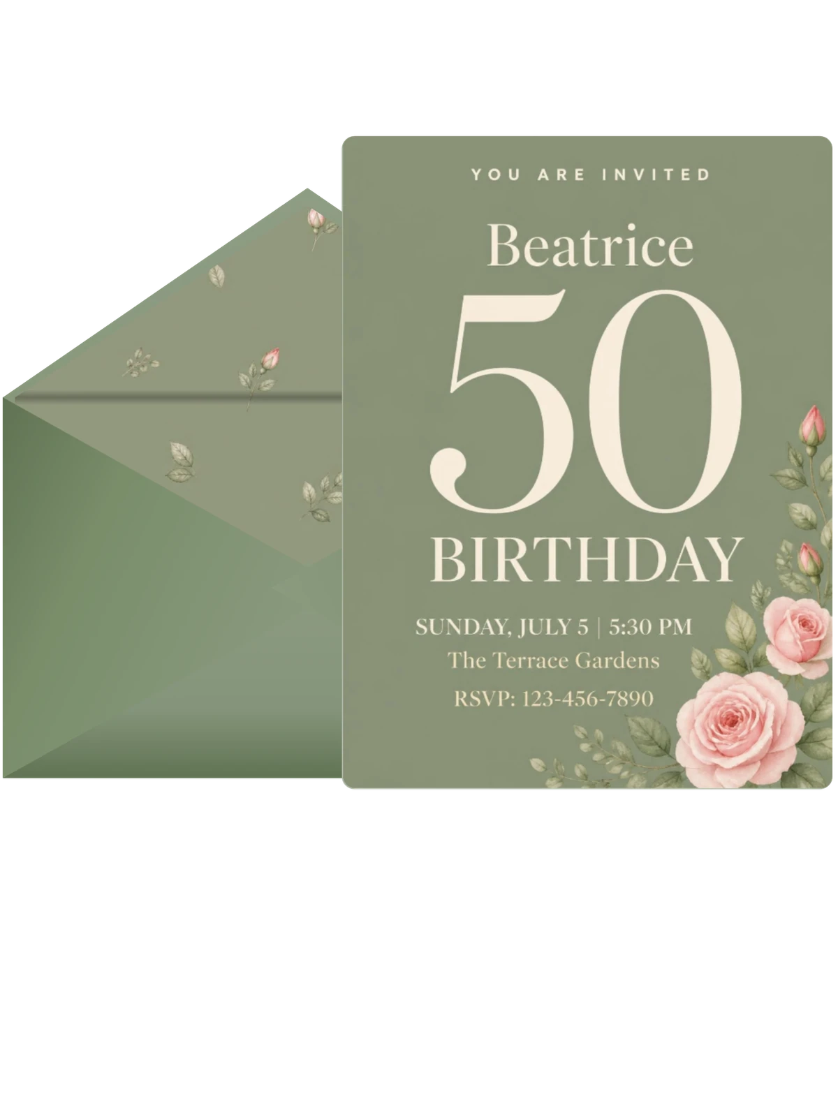 Sage Green Rose 50th Birthday
