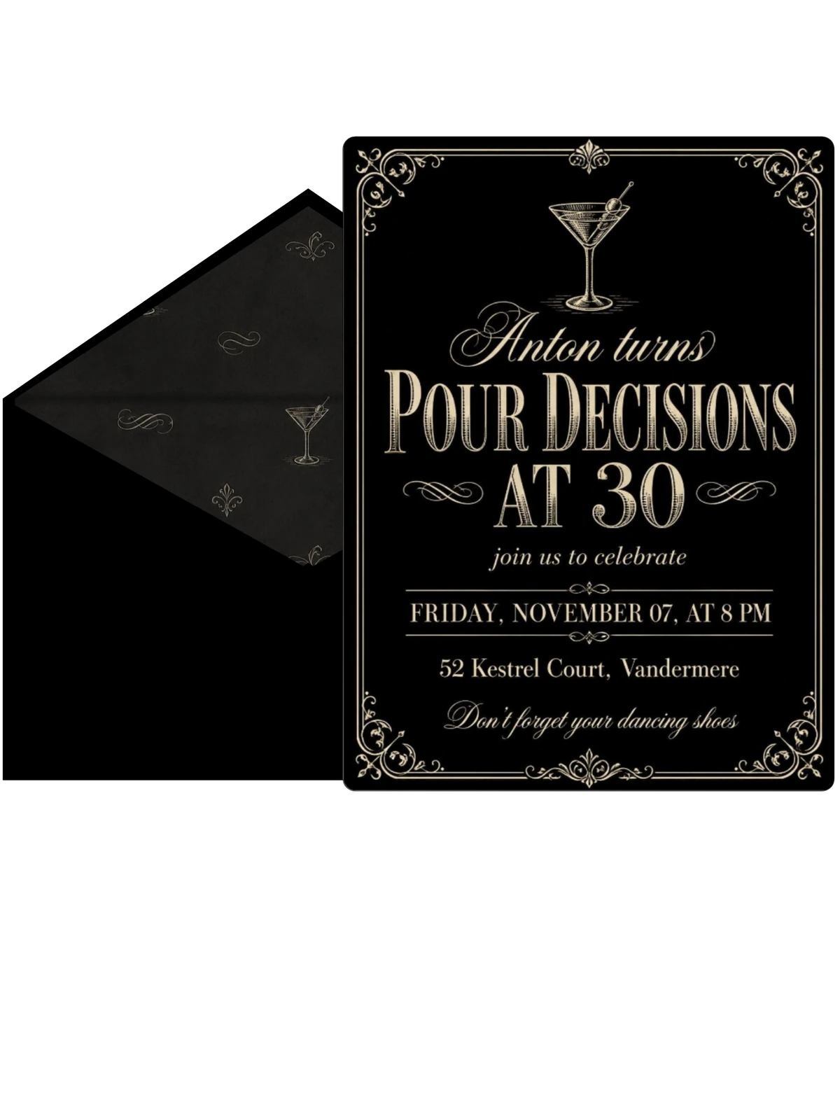 Chalkboard Martini 30th Birthday Invitation
