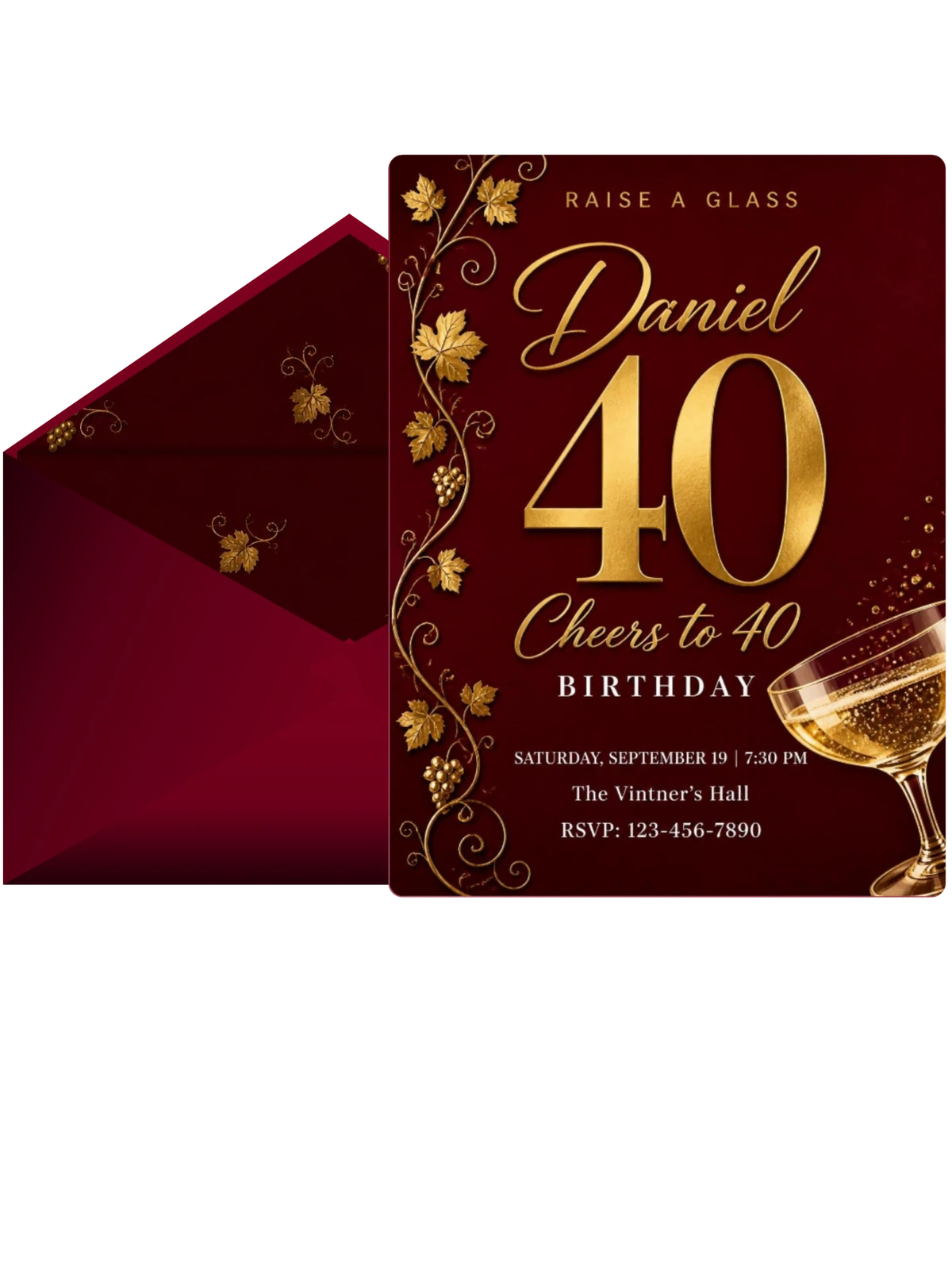 Burgundy Gold Grapevine 40th Birthday