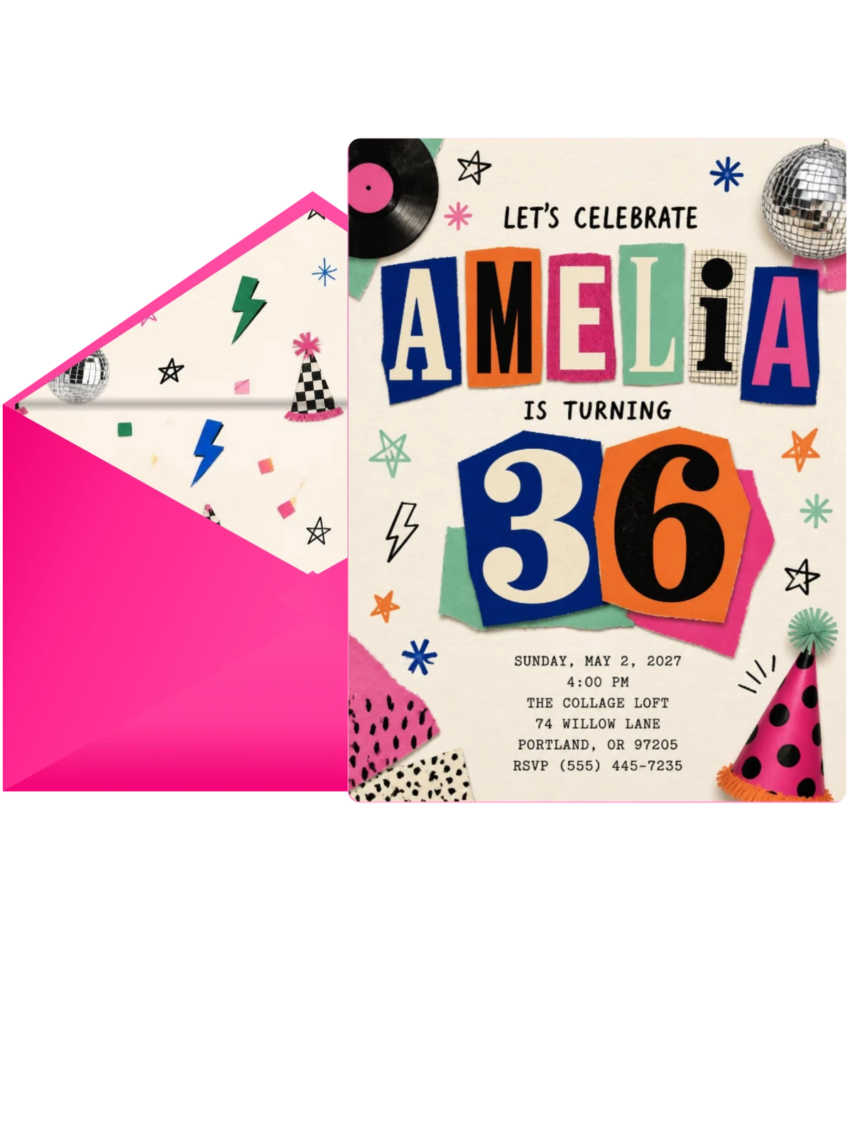 Retro Paper Collage 36th Birthday Invitation