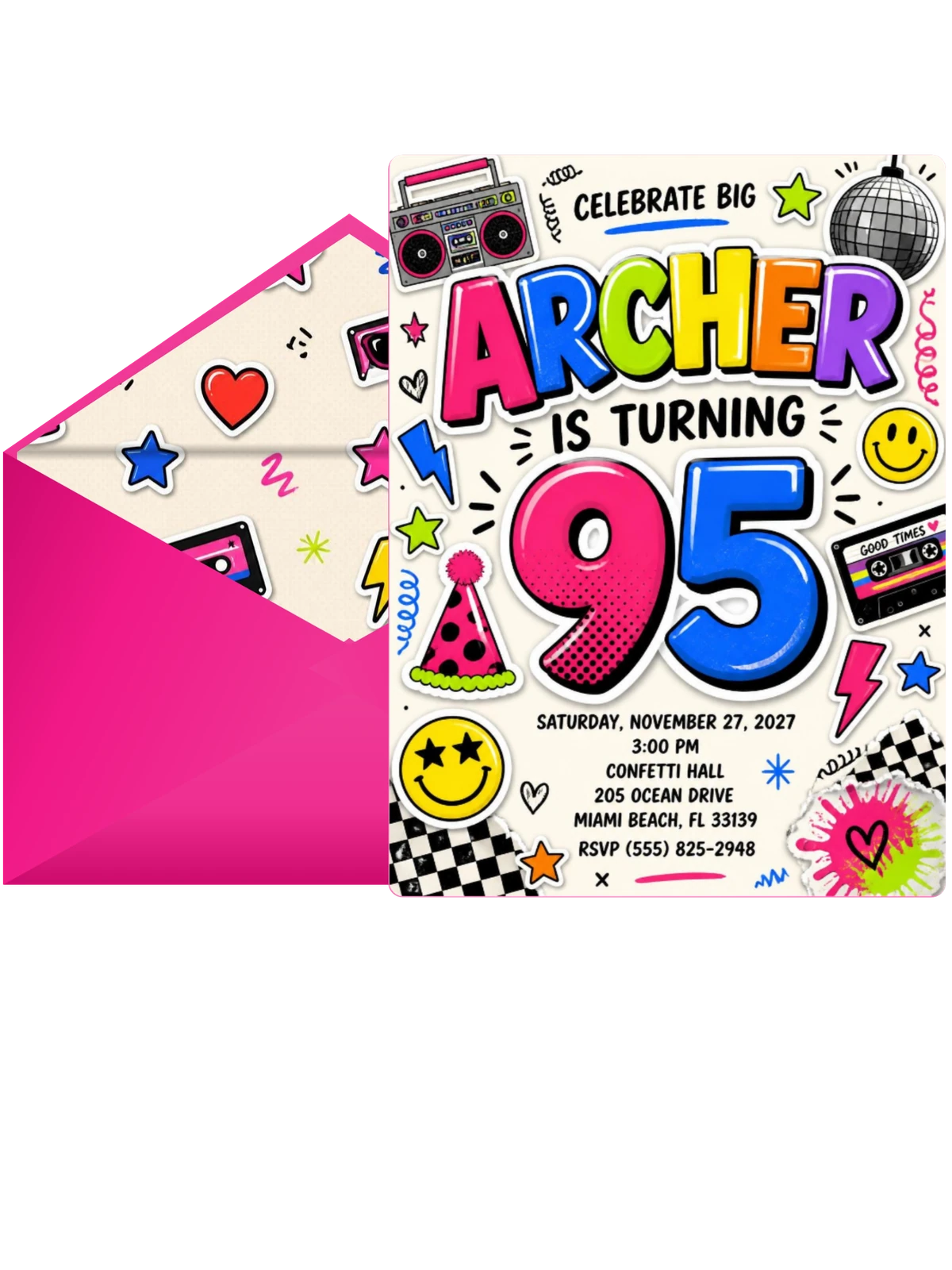 Sticker Pop 95th Birthday Invitation