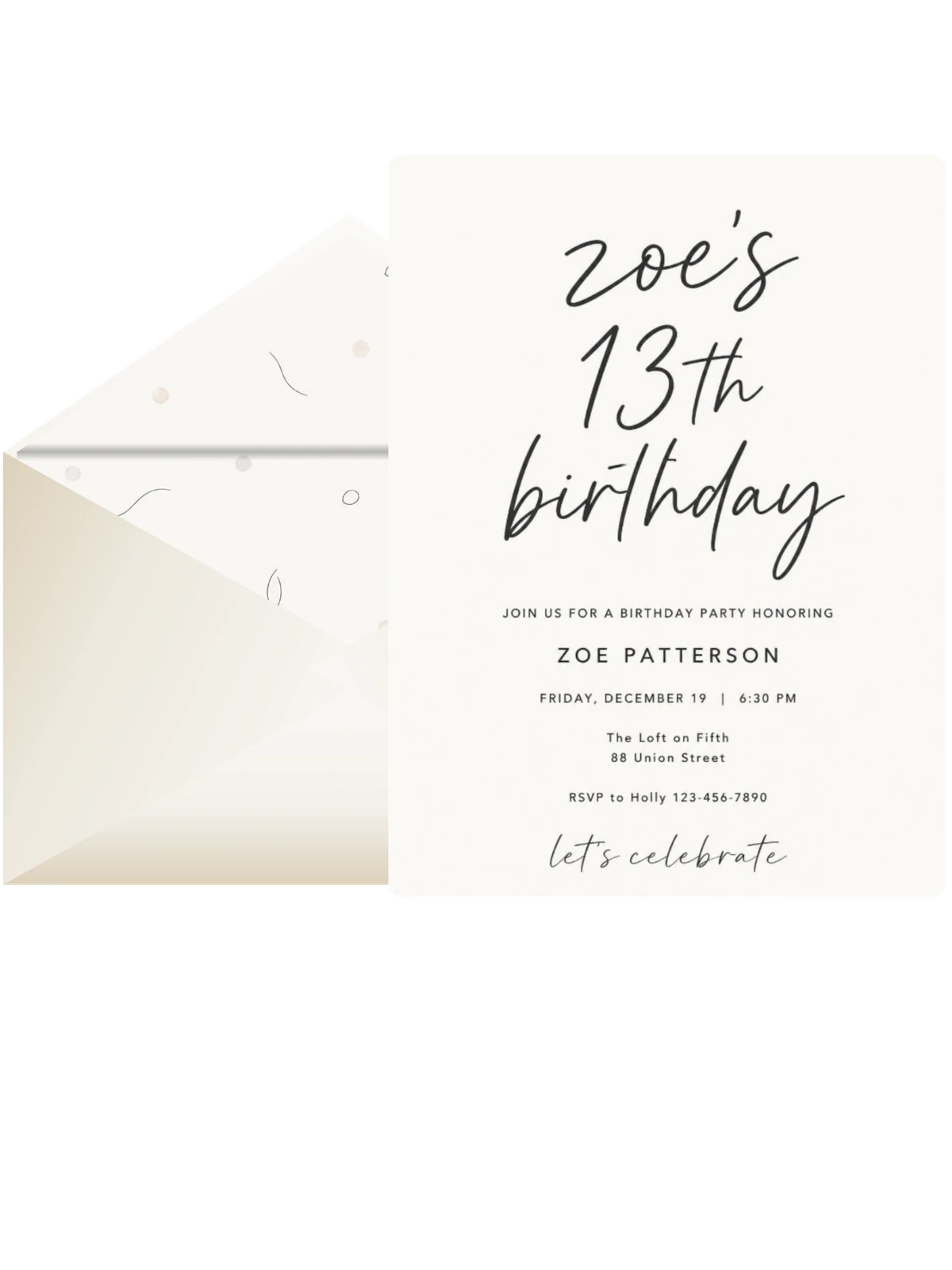 Minimalist Black and White 13th Birthday Invitation