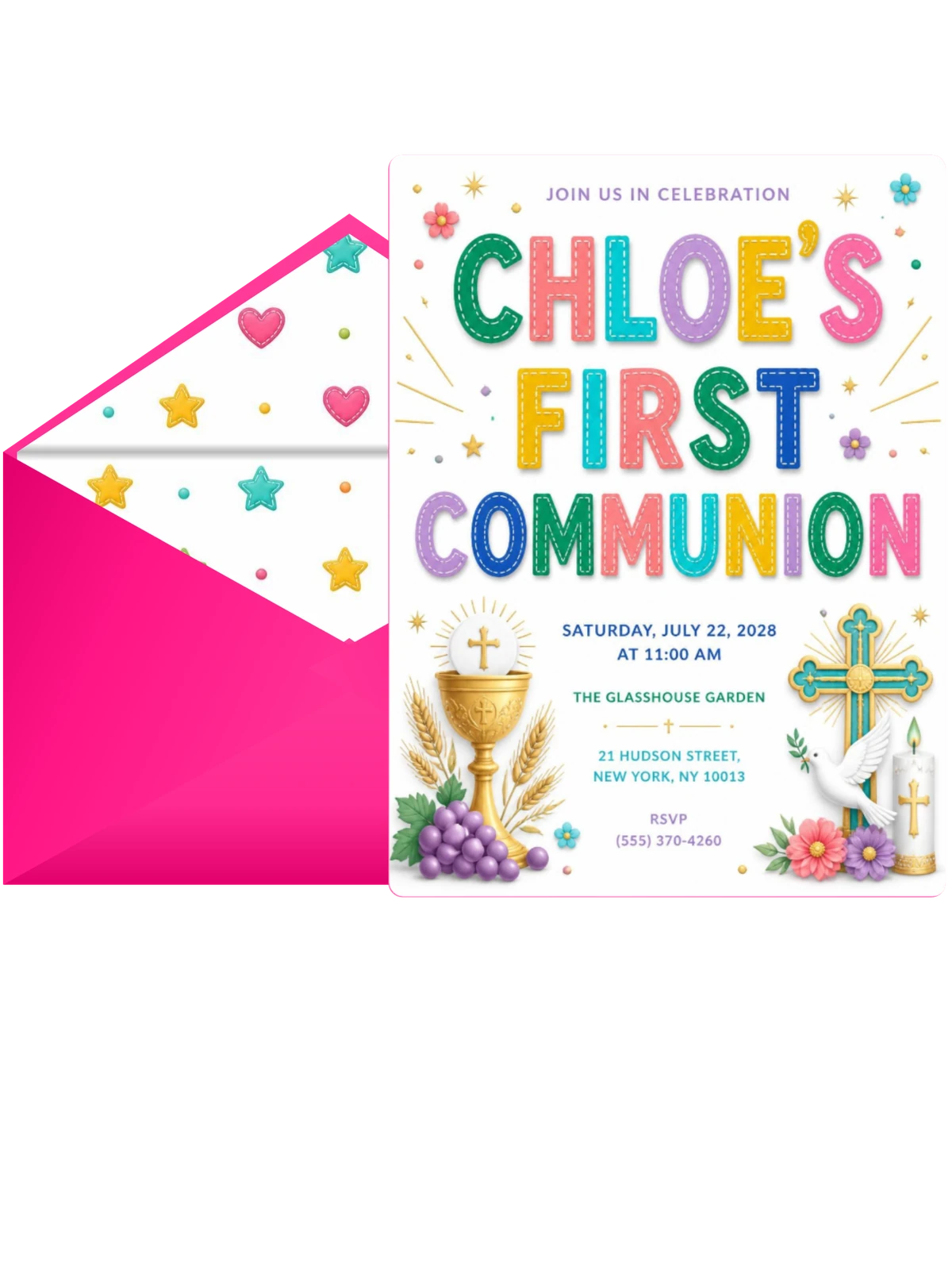 Ornate Cross First Communion Invitation
