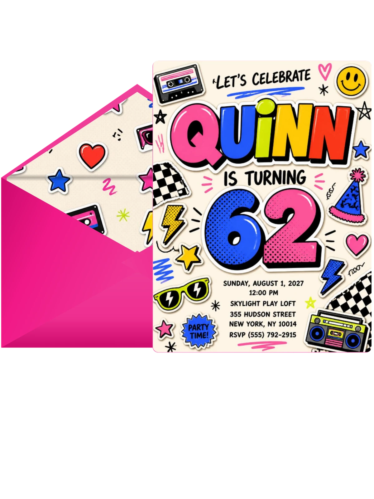 Sticker Pop 62nd Birthday Invitation