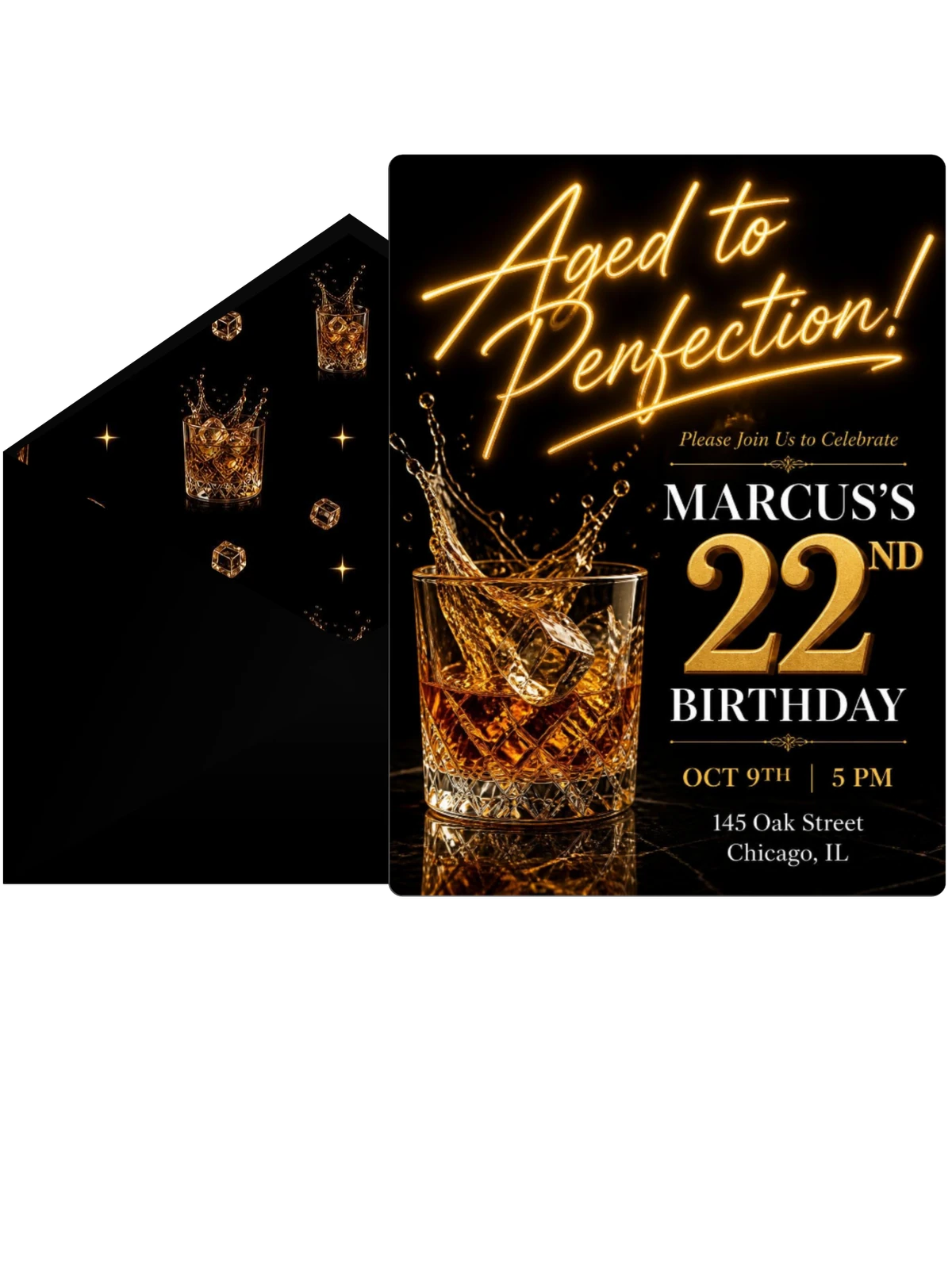 Whiskey Aged 22nd Birthday Invitation