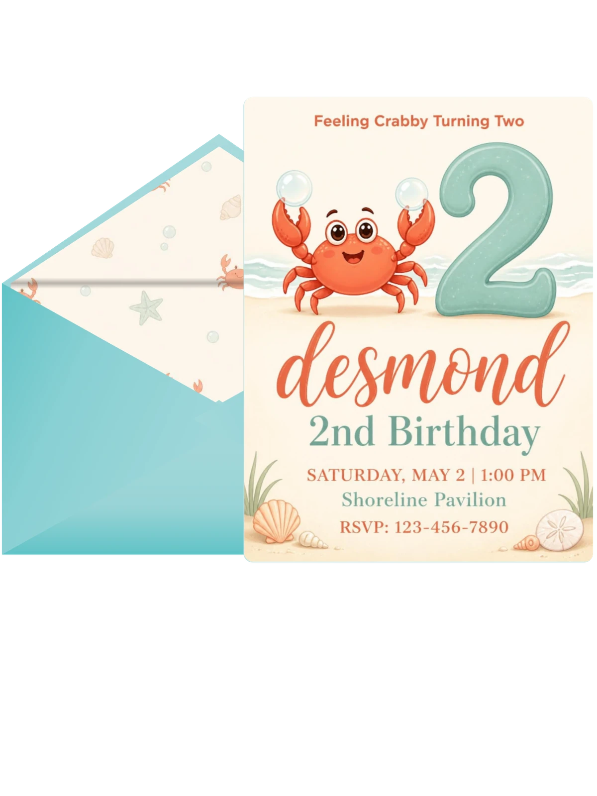 Cartoon Crab Beach 2nd Birthday