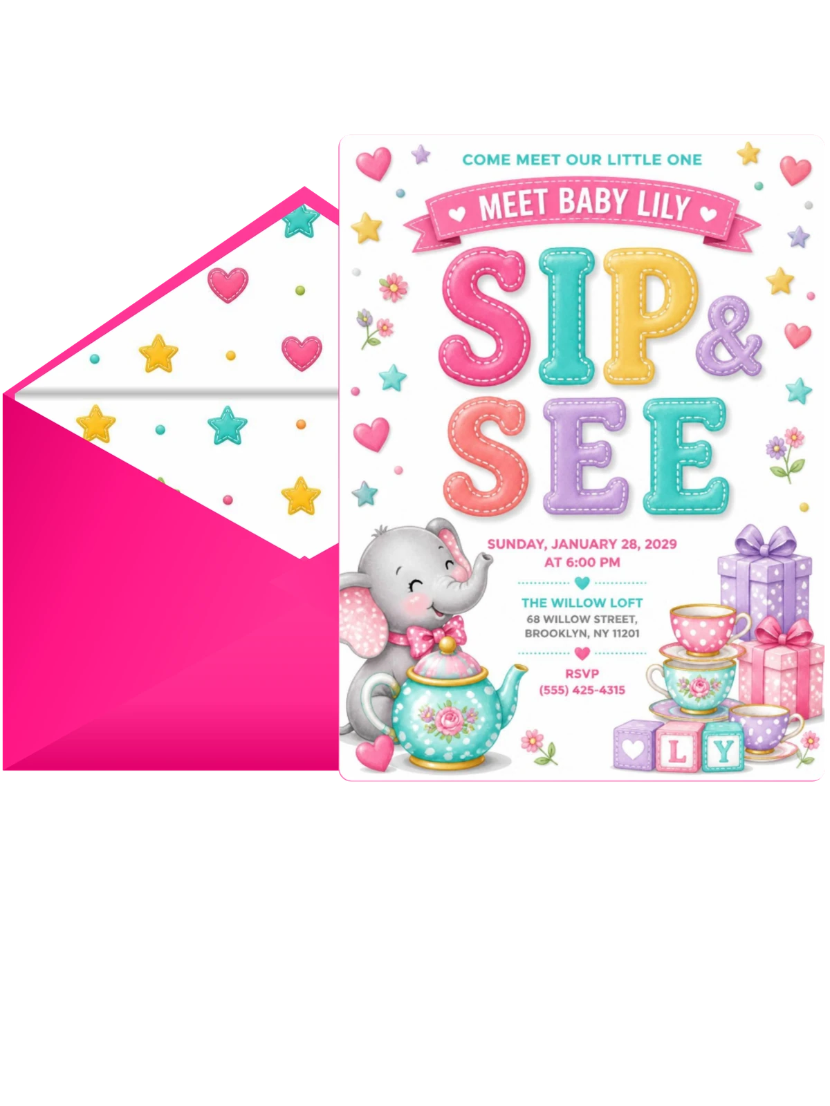 Floral Teapot Sip and See Invitation