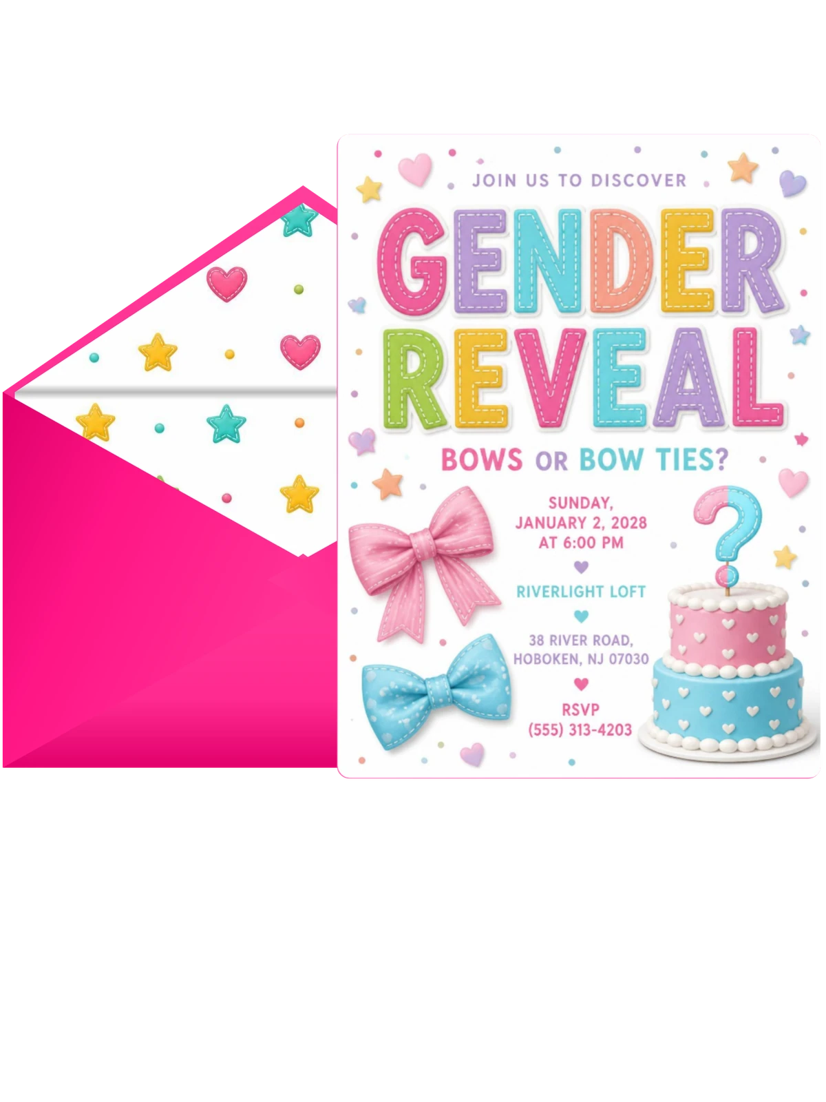 Fabric Bow Gender Reveal Invitation