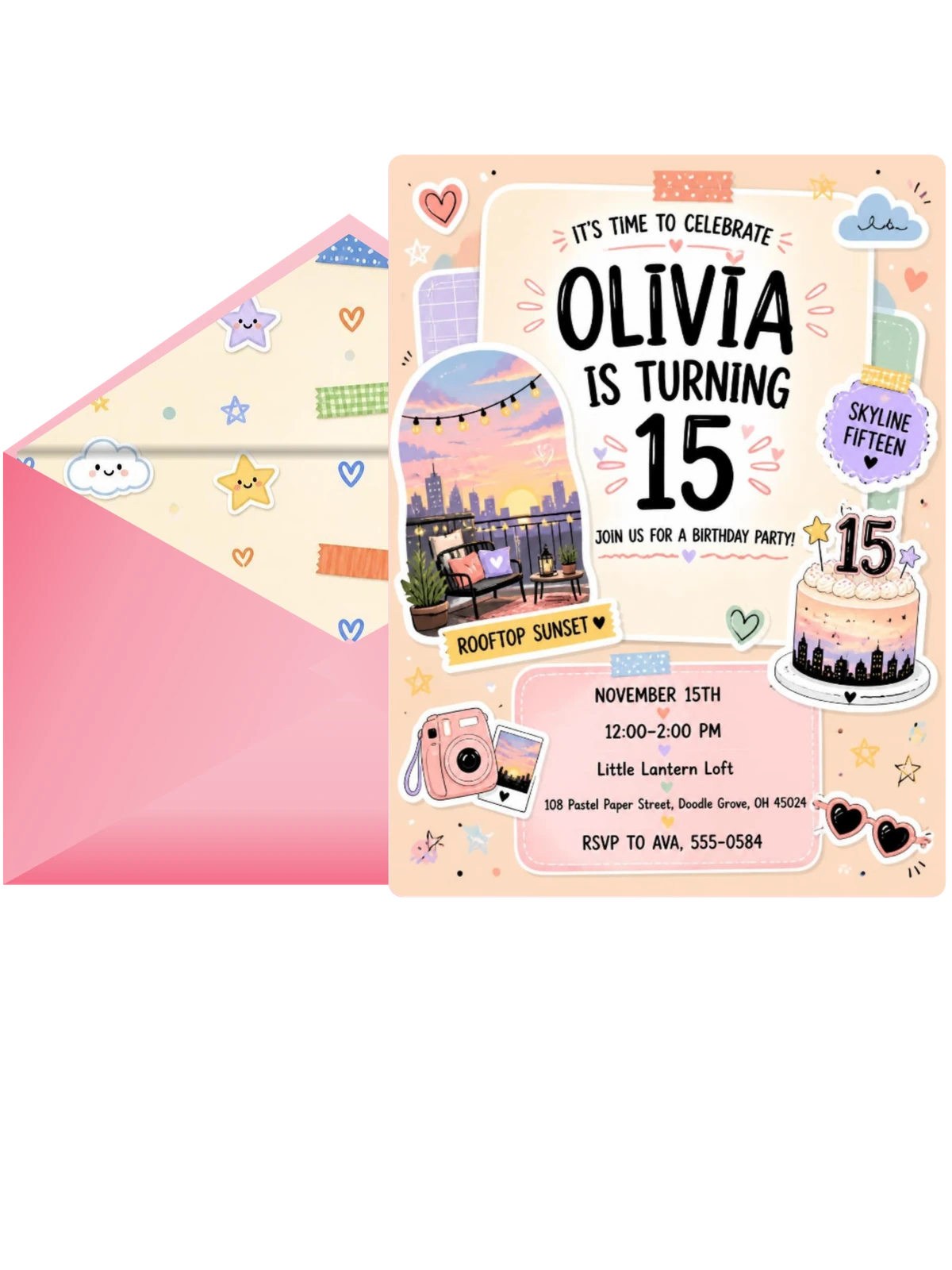 Terrace Sunset Pastel 15th Birthday Invitation