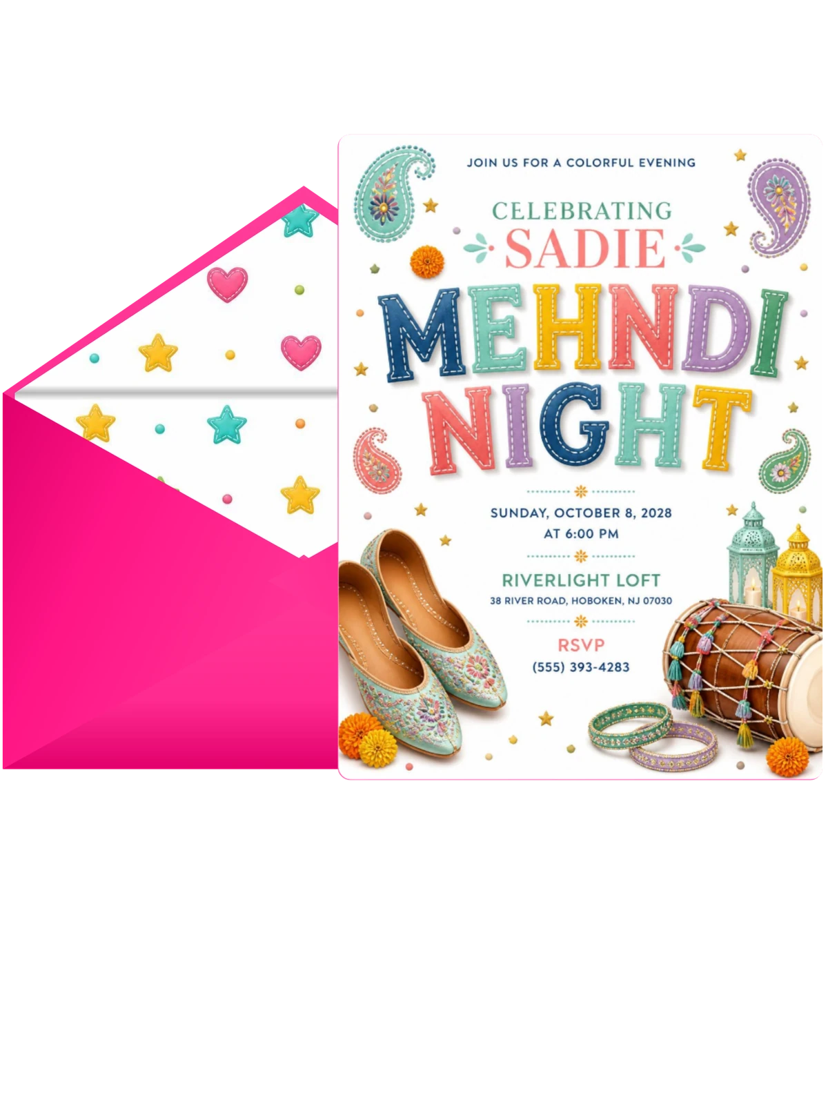 Embroidered Indian Mehndi Night Invitation