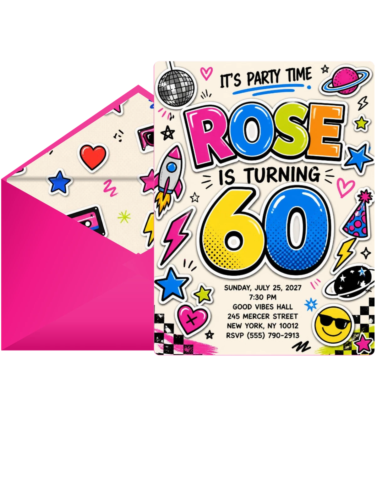 Sticker Pop 60th Birthday Invitation