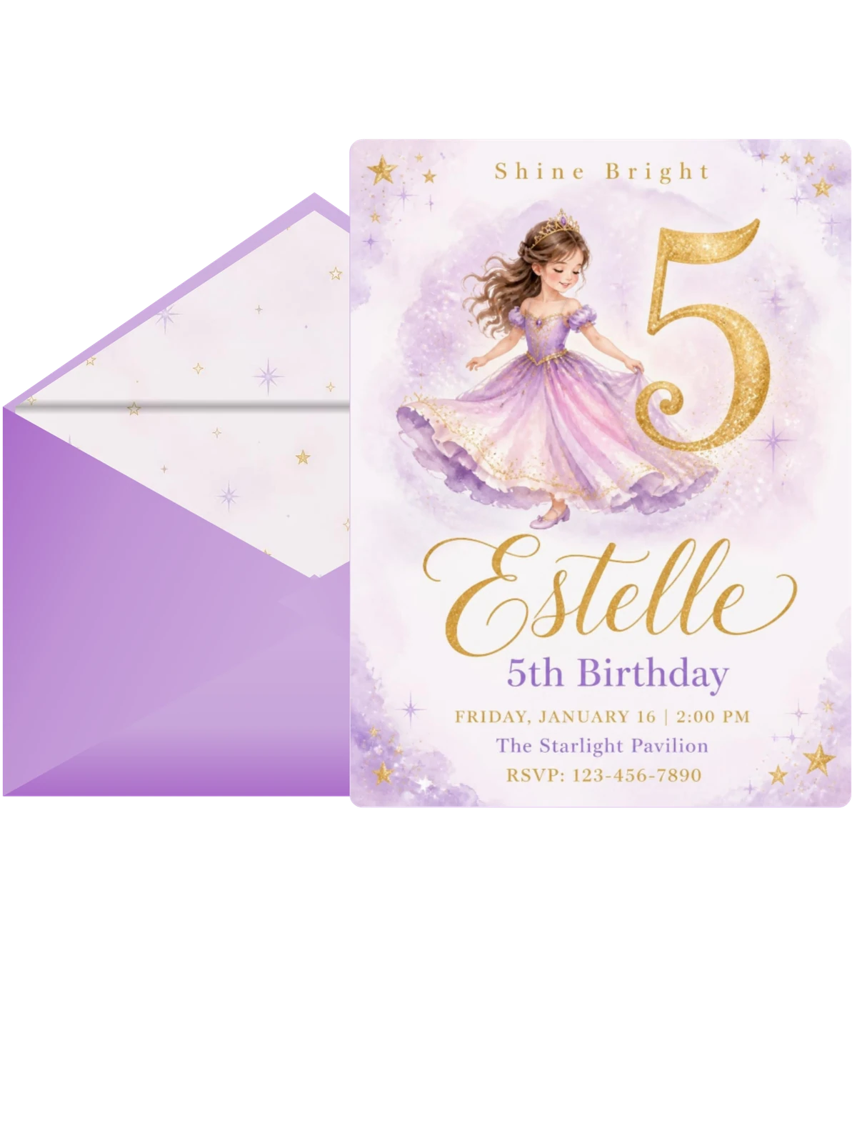 Lavender Watercolor Princess 5th Birthday