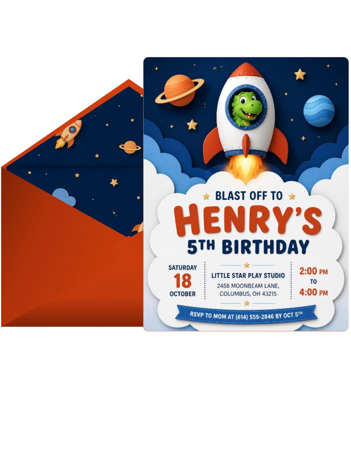 Dino Astronaut Rocket Ship 5th Birthday