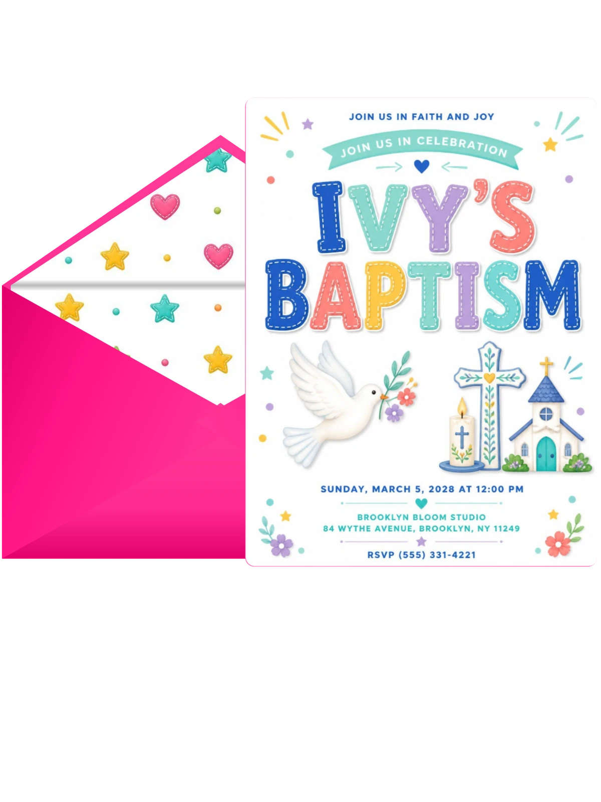 Dove And Cross Baptism Invitation