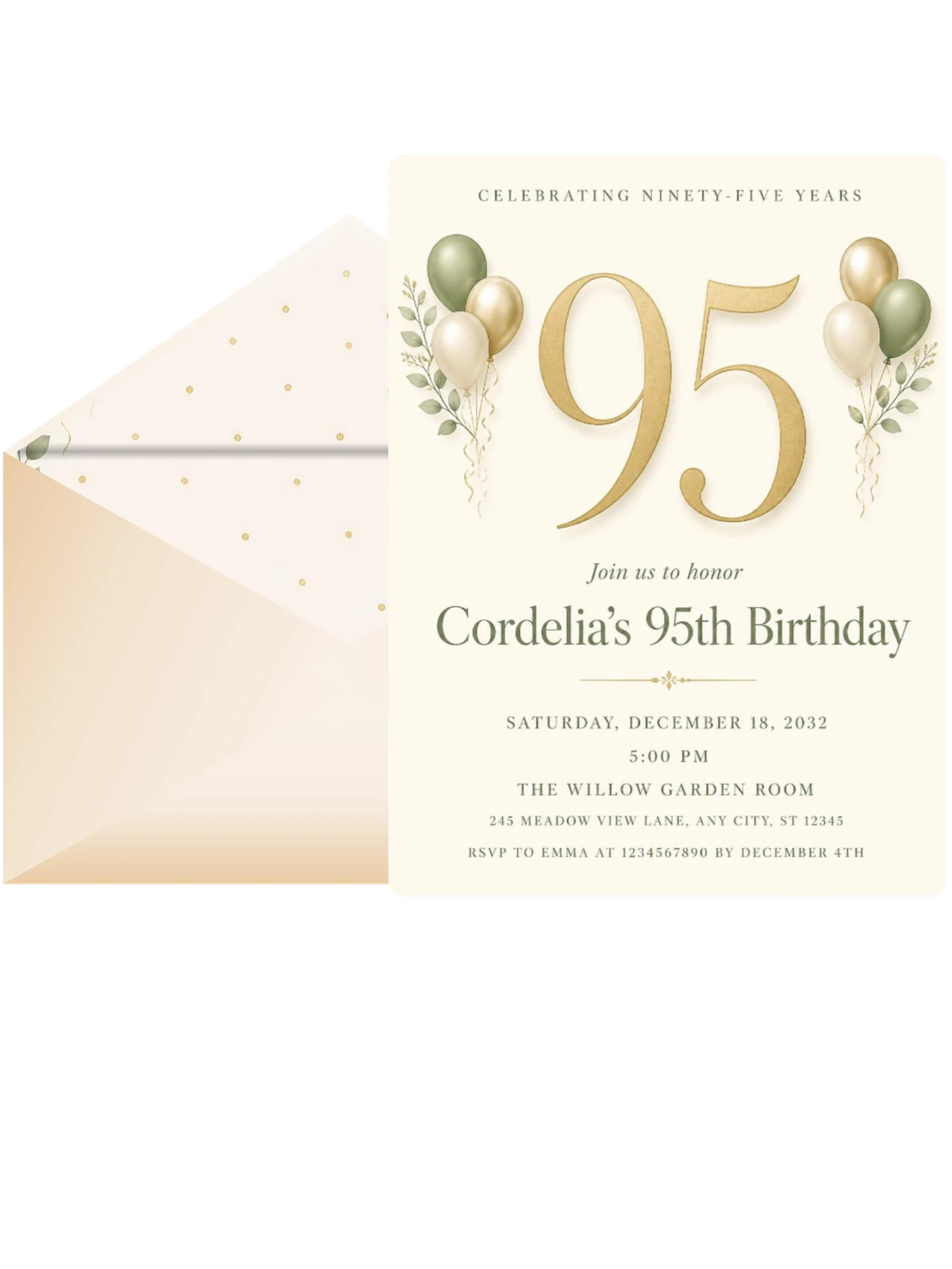 Sage and Ivory 95th Birthday Invitation