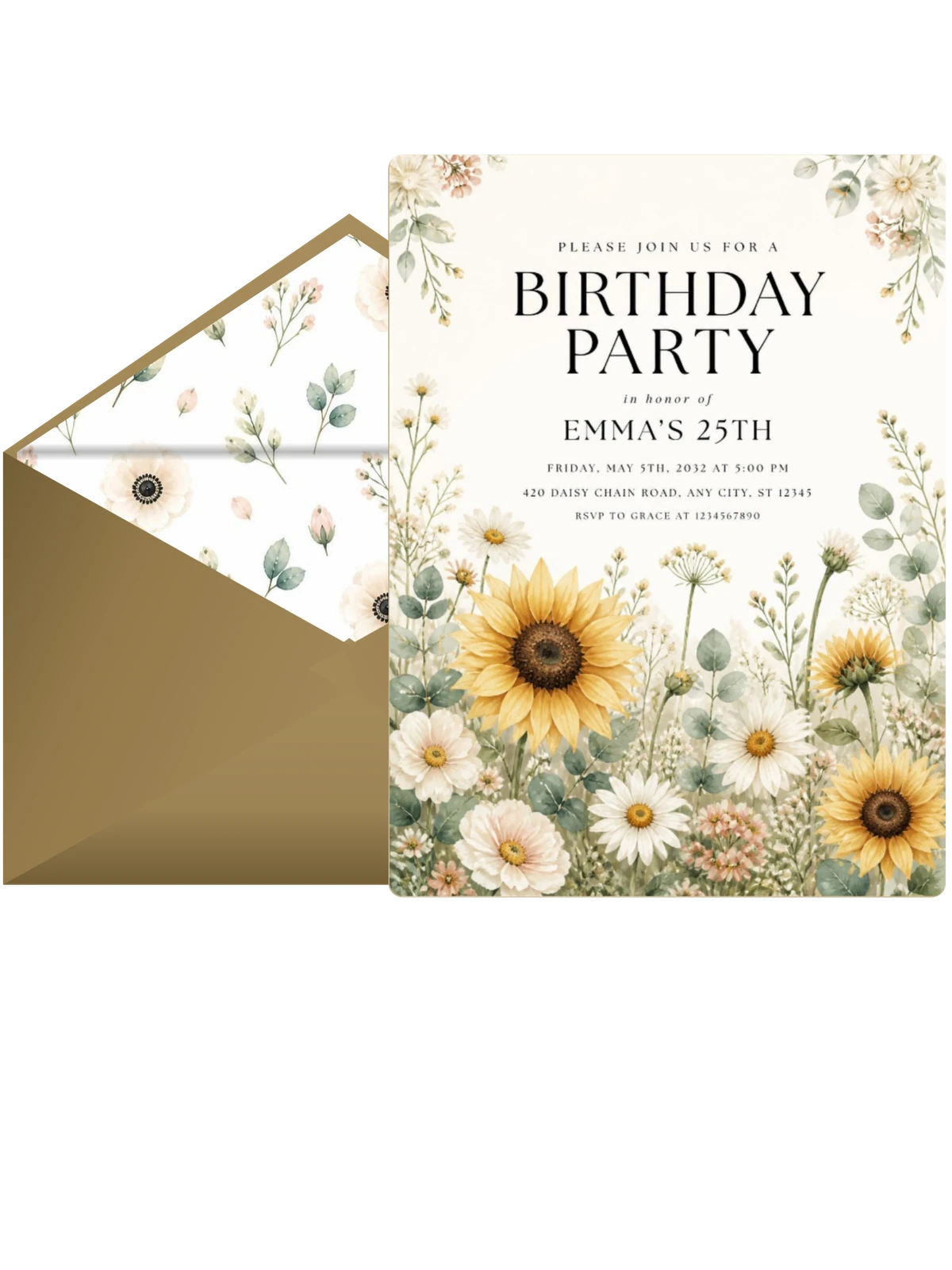 Sunflower Ivory 25th Birthday Invitation