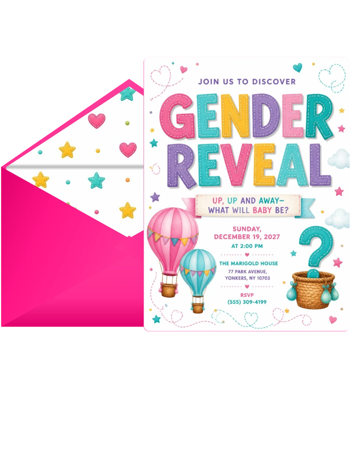 Hot Air Balloon Gender Reveal Invitation
