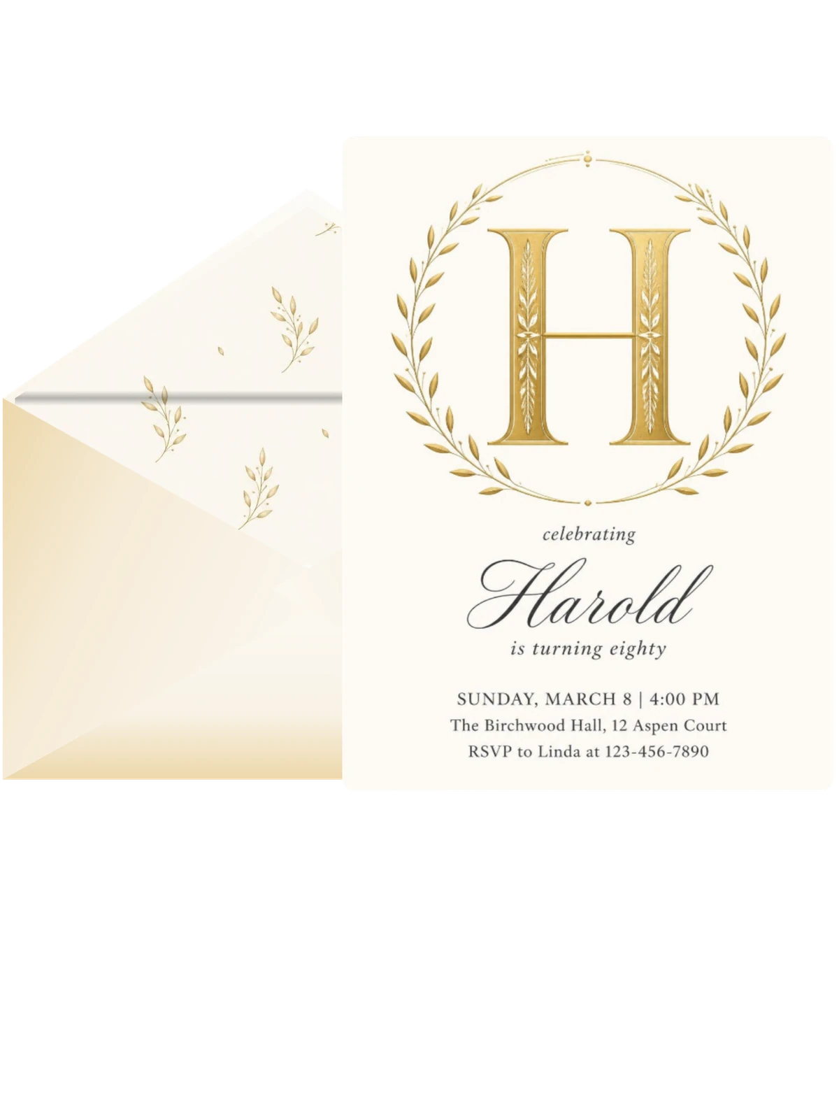 Gold Laurel Initial 80th Birthday